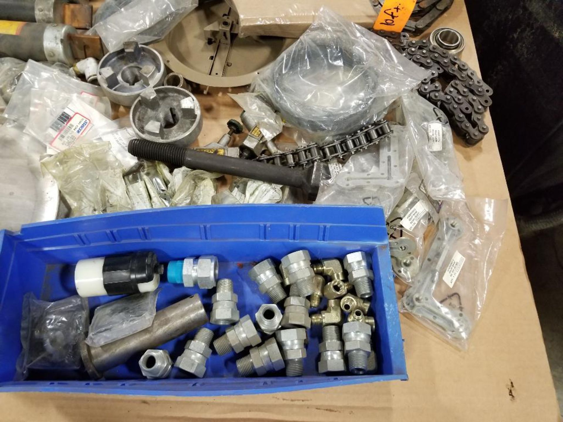 Pallet of assorted replacement parts. Fuses, bolts, chain, fittings. - Image 11 of 11