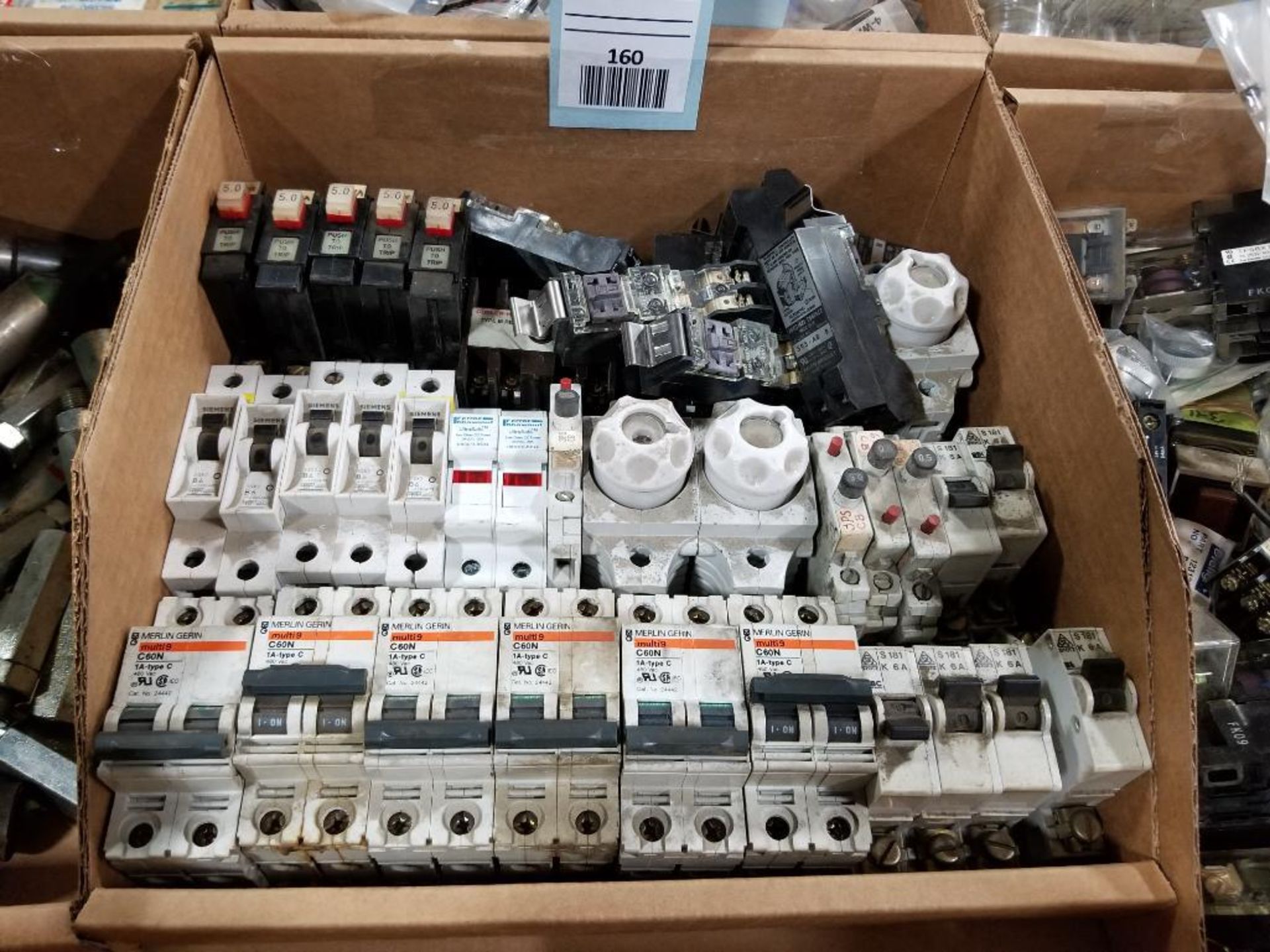 Assorted electrical relay, breaker, fuseholder.