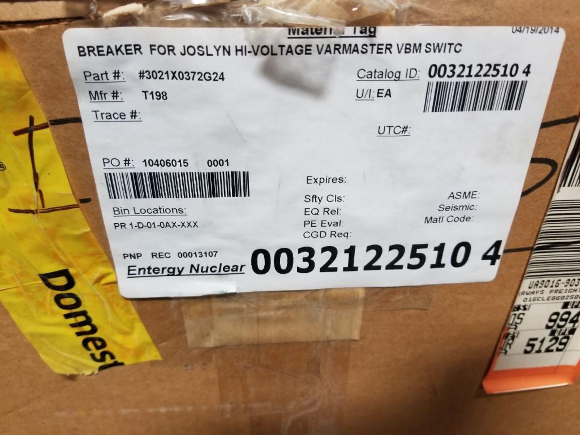 Joslyn Hi-Voltage Varmaster VBM Switch breaker. 3021X0372G24. - Image 10 of 11