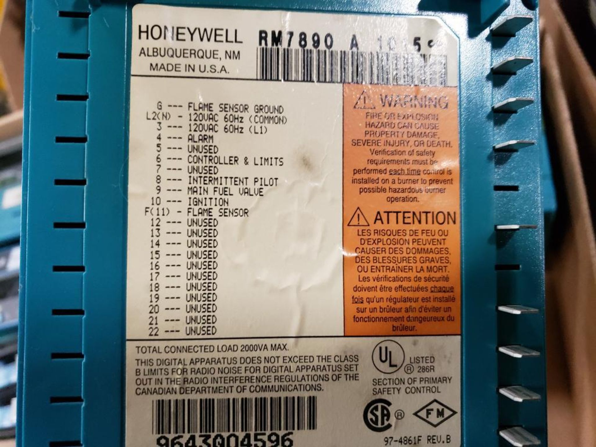Qty 2 - Honeywell RM7890 burner control unit. - Image 5 of 7