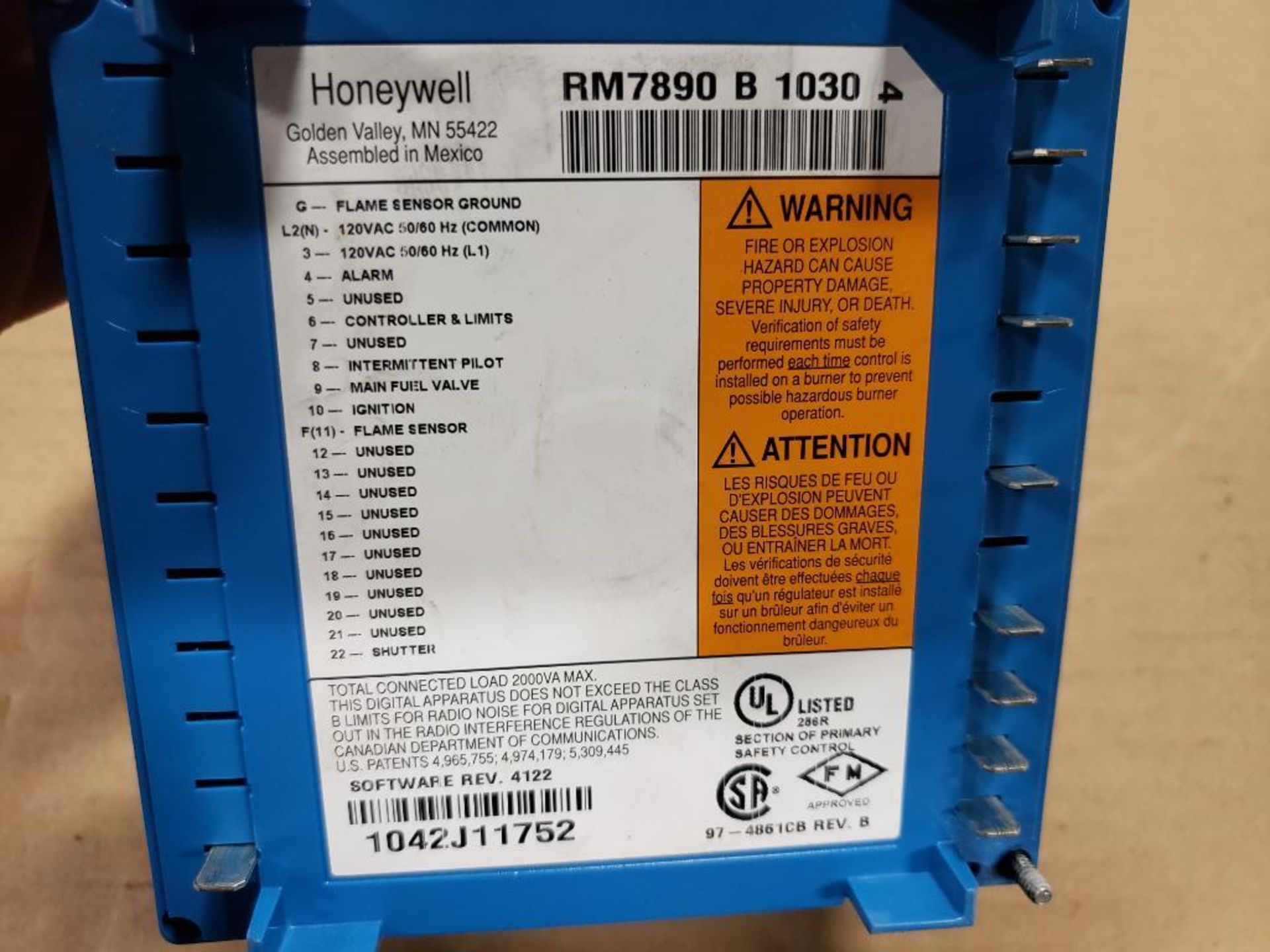 Honeywell Burner control unit. RM7890-B-1030. - Image 4 of 4