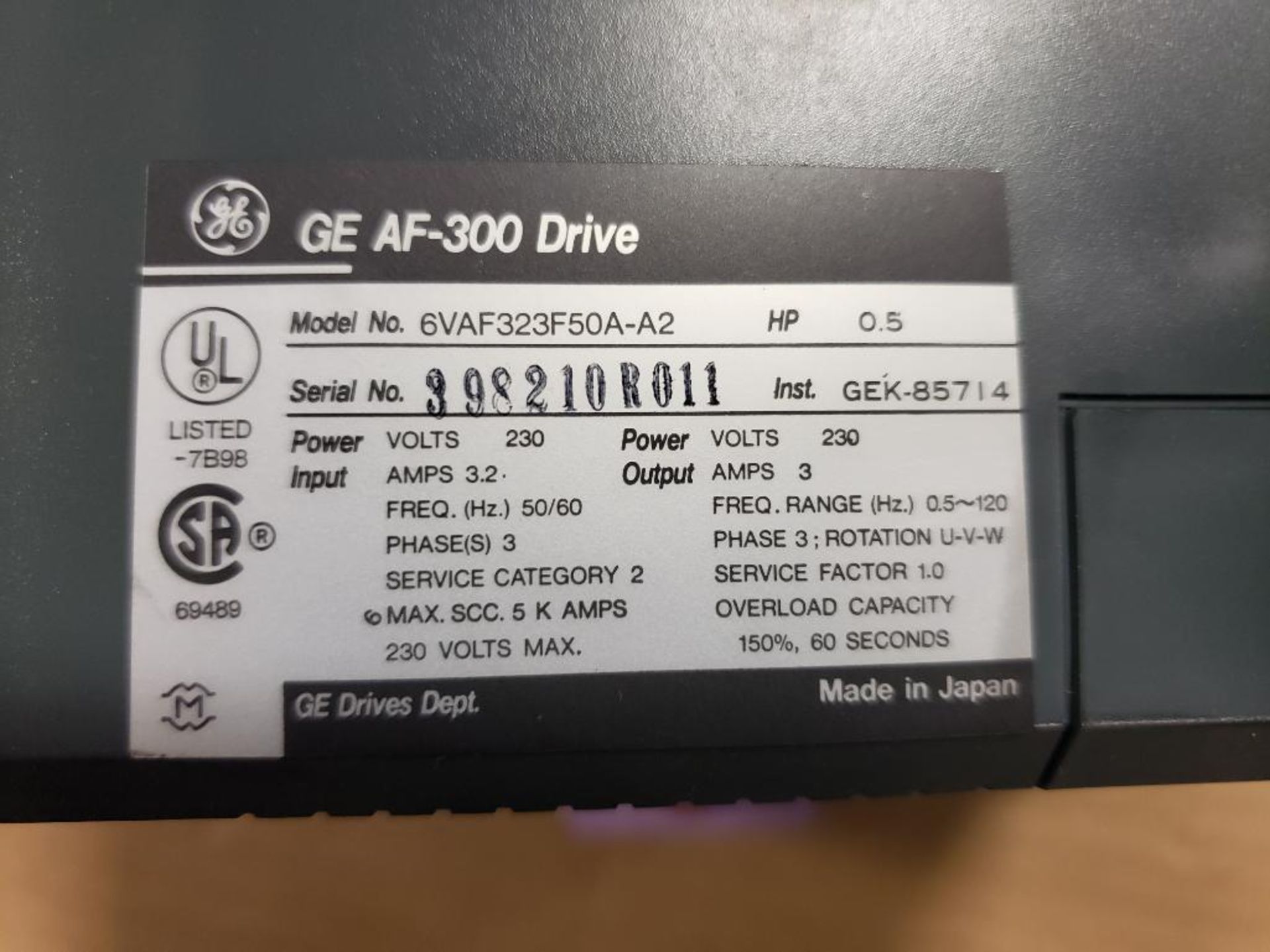 GE AF-300A drive. 6VAF323F50A-A2 0.5HP. - Image 3 of 4