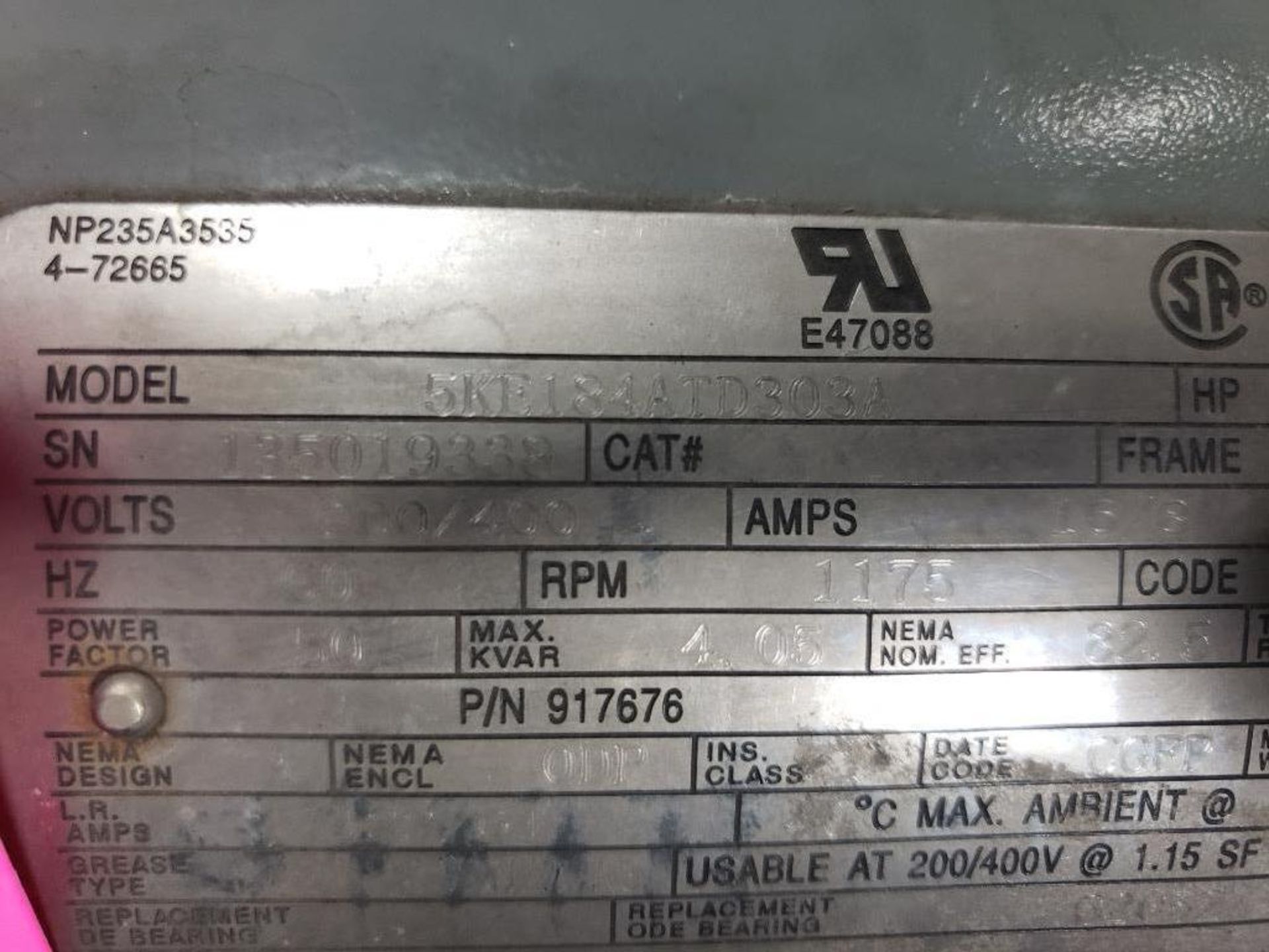 3HP GE 5KE184ATD303A AC Motor. 3-Phase, 200/400V. - Image 3 of 6