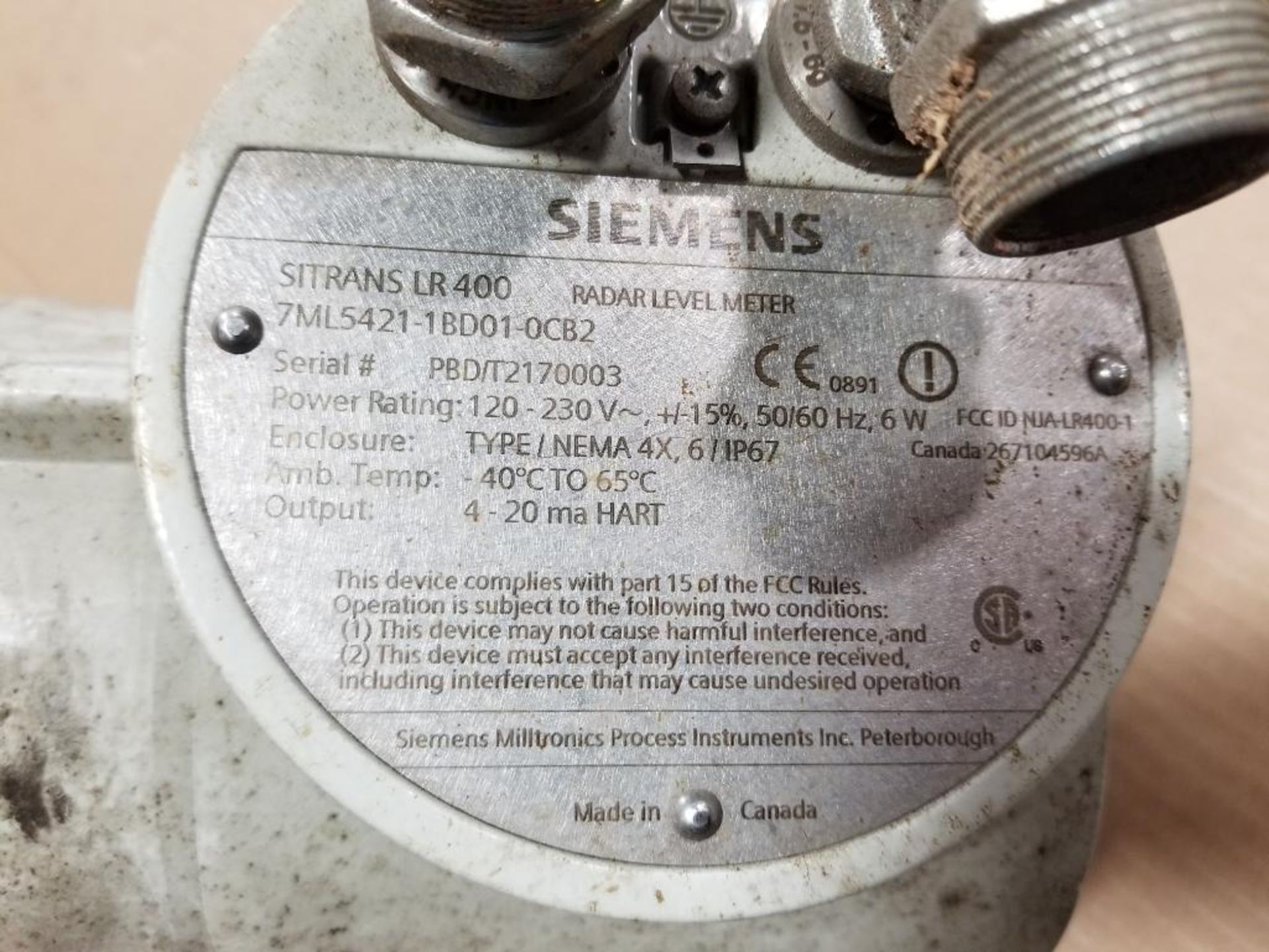 Siemens Sitrans LR 400 Radar level sensor. 7ML5421-1BD01-0CB2. - Image 6 of 7