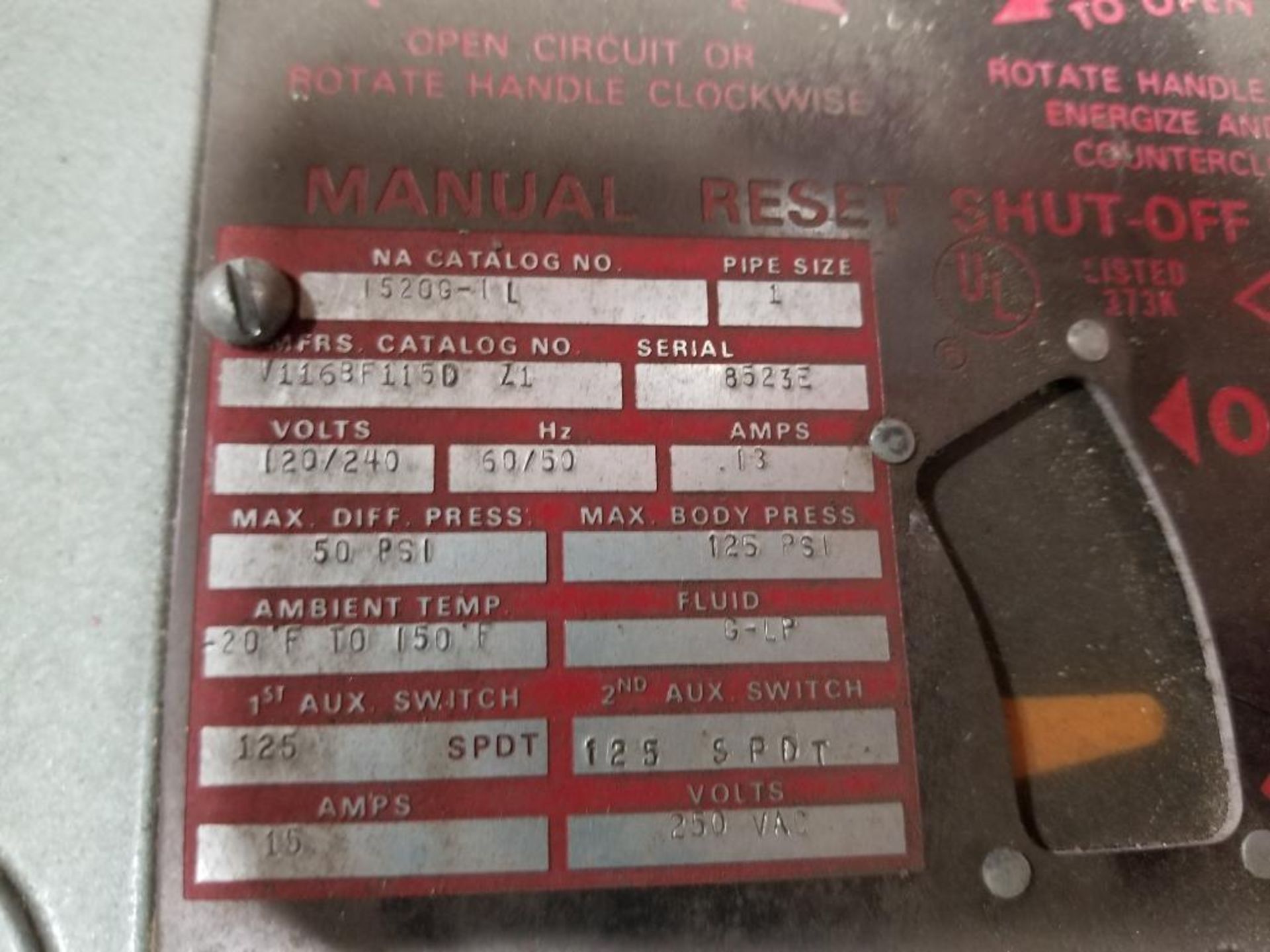 ITT North American 1520G-1L Manual reset valve. - Image 3 of 7