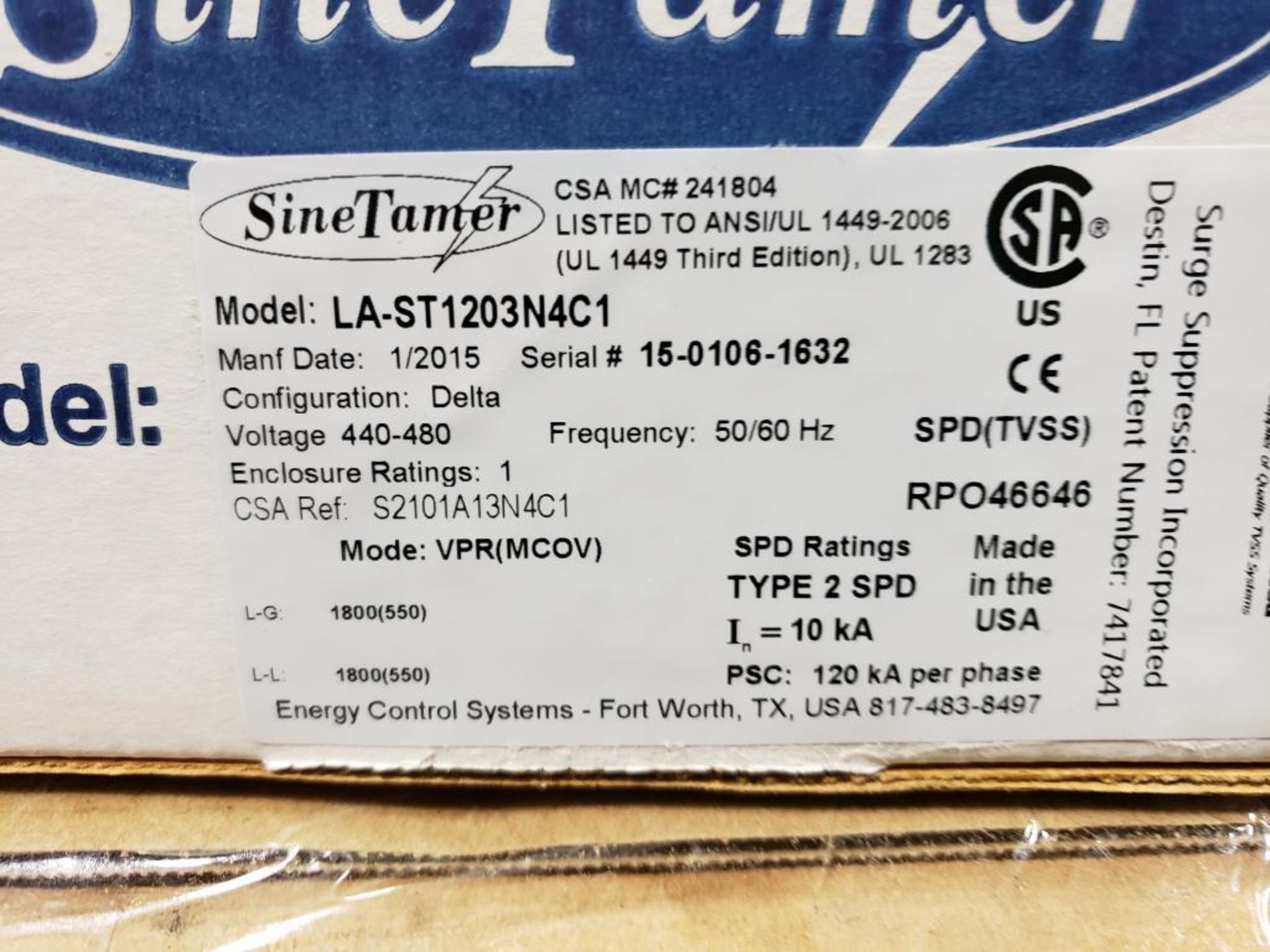 Surge Suppression INC. SineTamer LA-ST1203N4C1. New in box. - Image 3 of 3