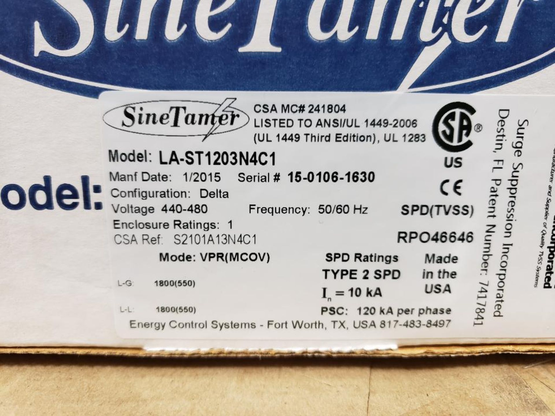 Surge Suppression INC. SineTamer LA-ST1203N4C1. New in box. - Image 3 of 4
