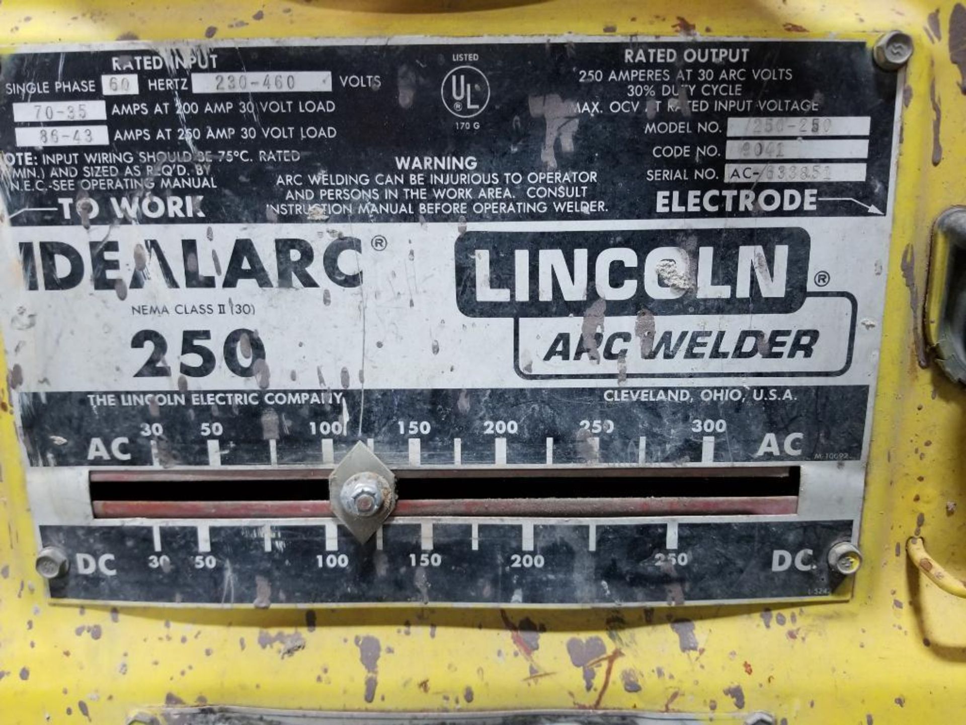 Lincoln arc welder IDEALARC 250. Single phase, 230-460V. - Image 3 of 11