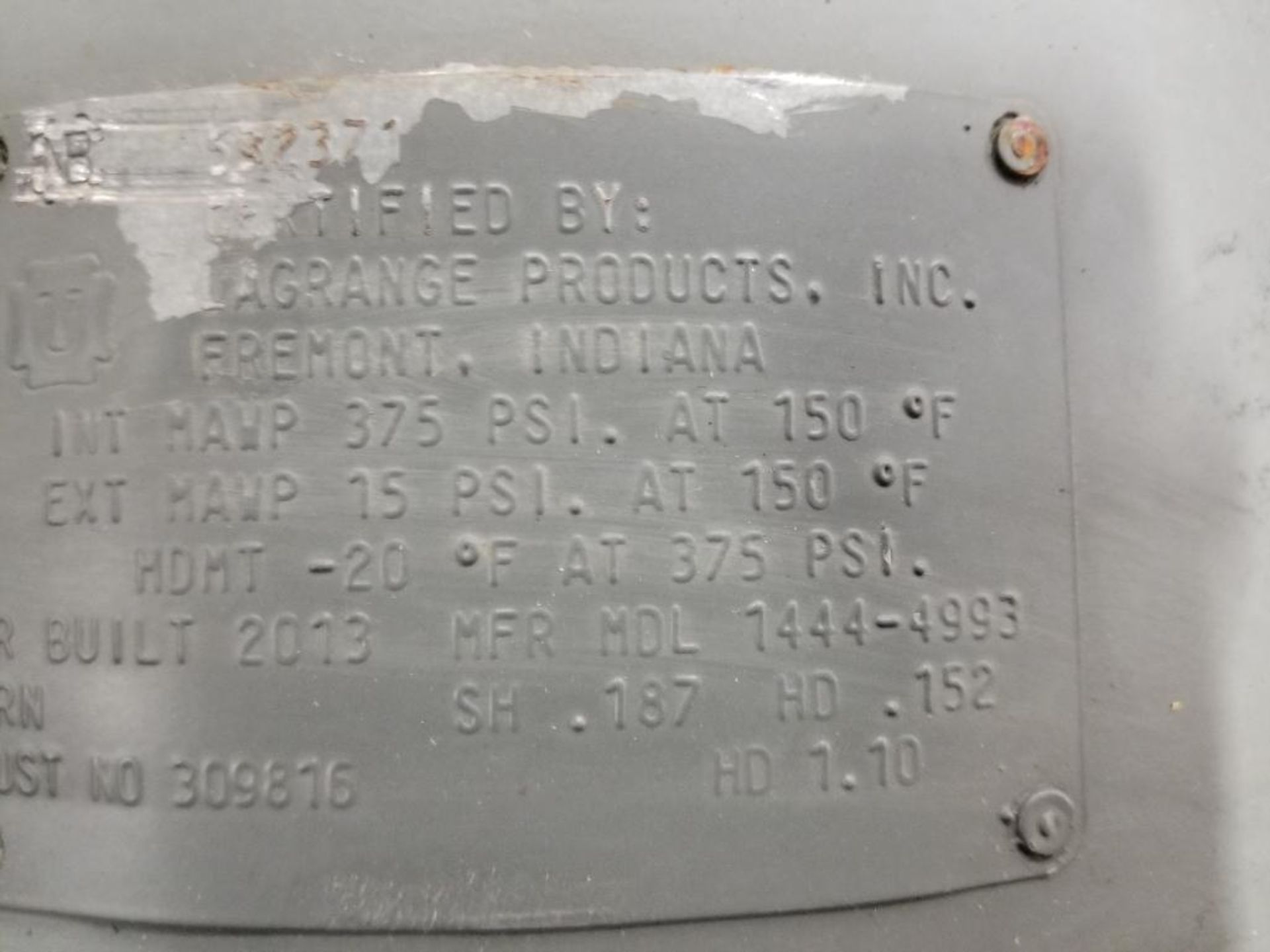 Qty 2 - LaGrange Products INC. 1444-4993 375 PSI certified tanks. - Image 6 of 12