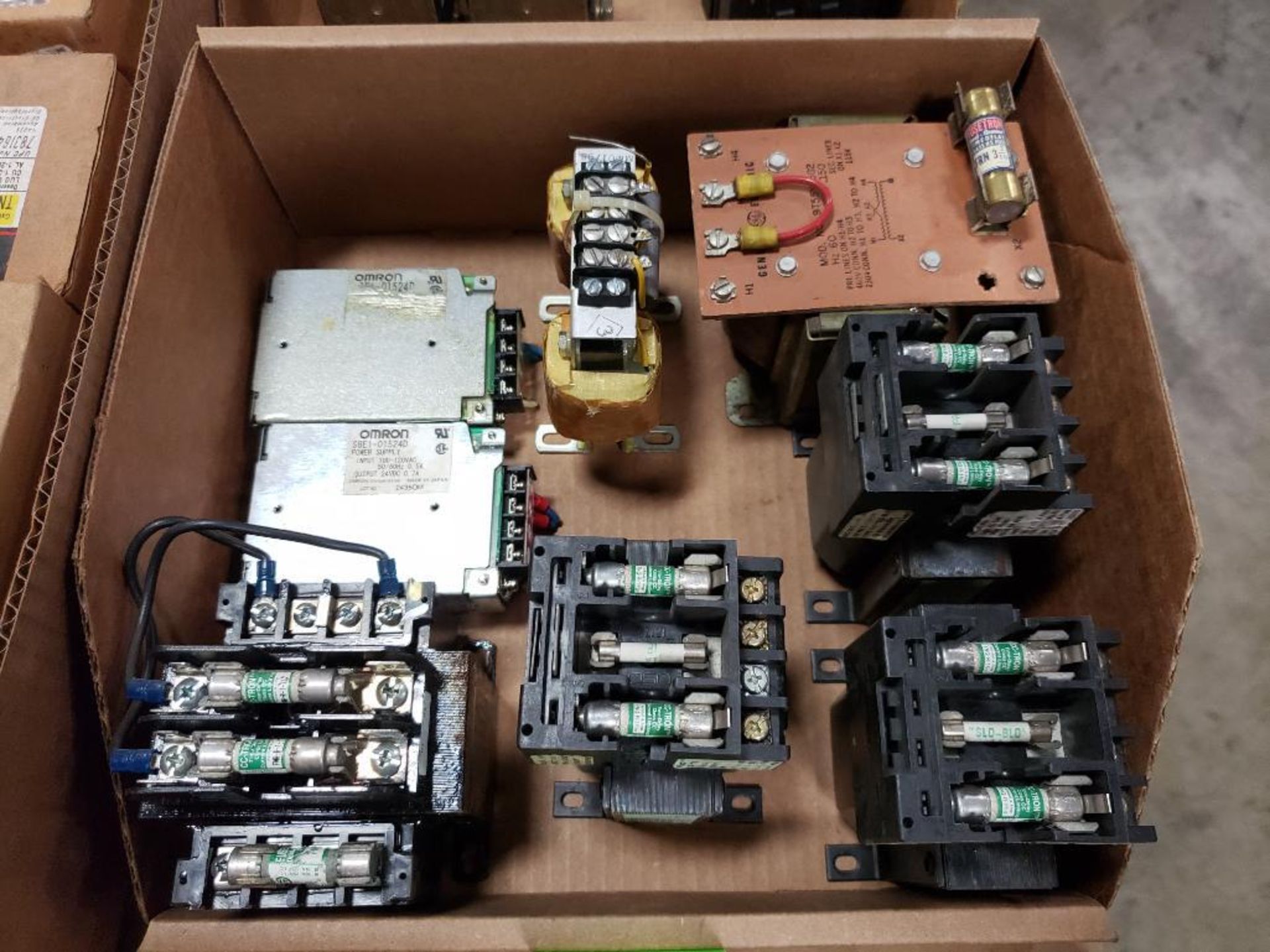 Assorted electrical transformer, power supply. Omron, Cutler Hammer.