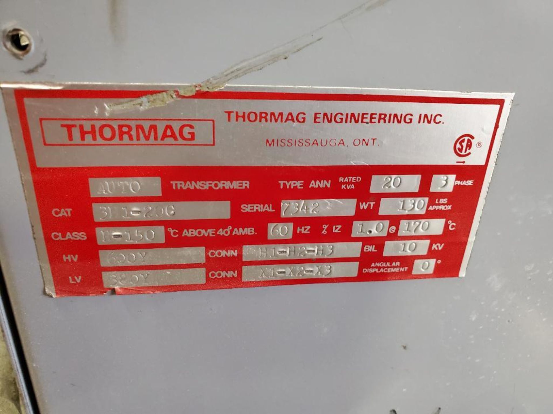 Thormag auto transformer. Catalog 311-20C. 600v primary, 380v secondary. - Image 2 of 6