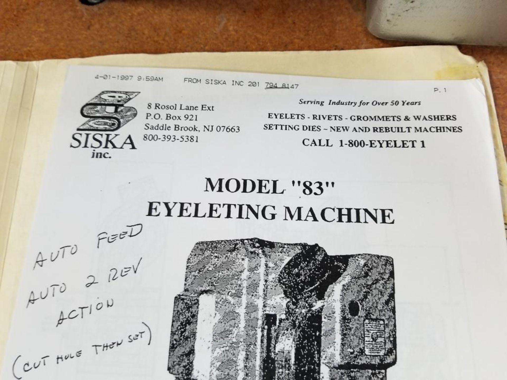 Siska Model-83 Eyeleting machine. 1PH 115/230V. - Image 3 of 17