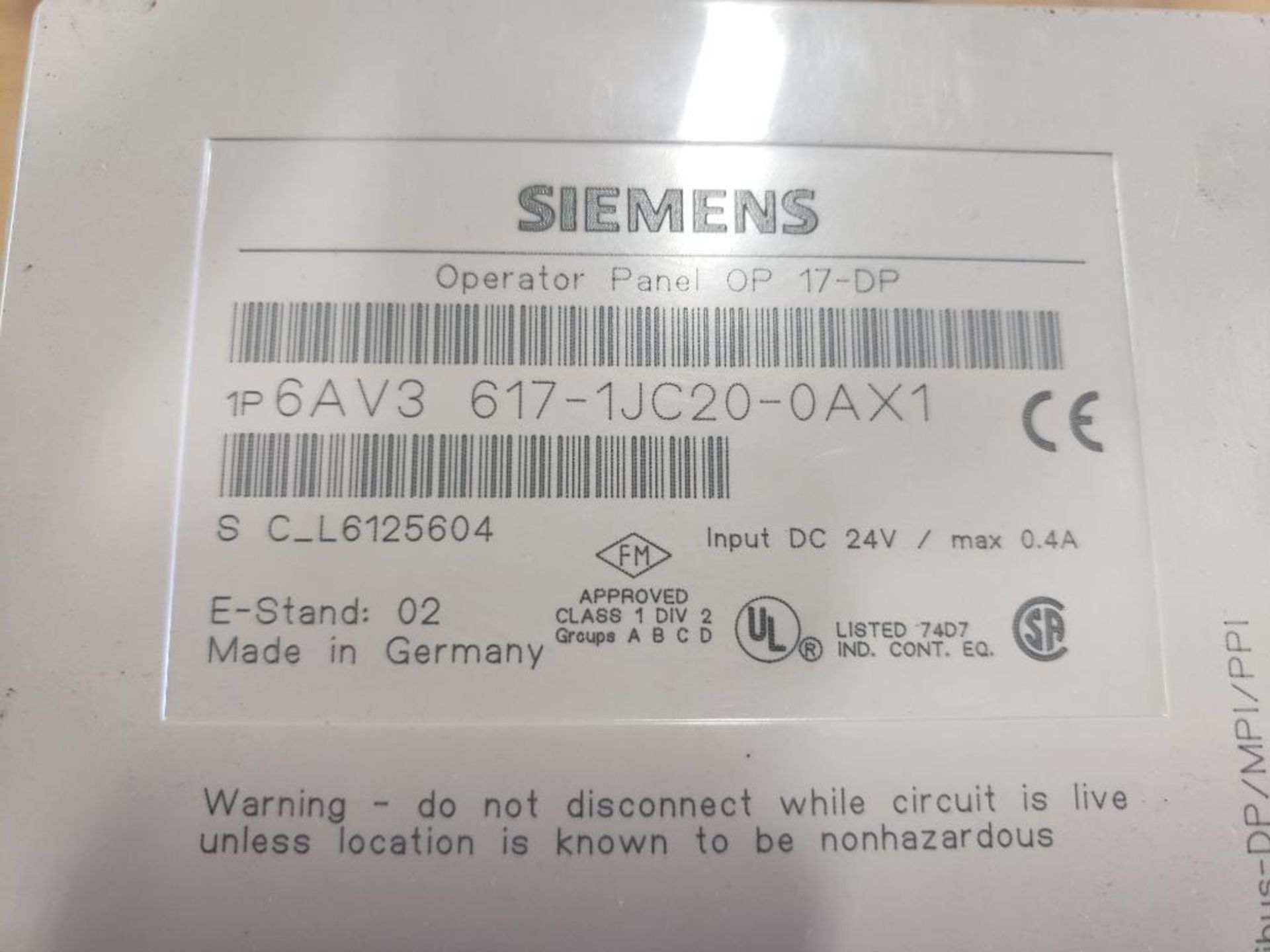 Siemens Operator Panel OP 17-DP. 1P 6AV3 617-1JC20-0AX1 machine control box. - Image 4 of 4
