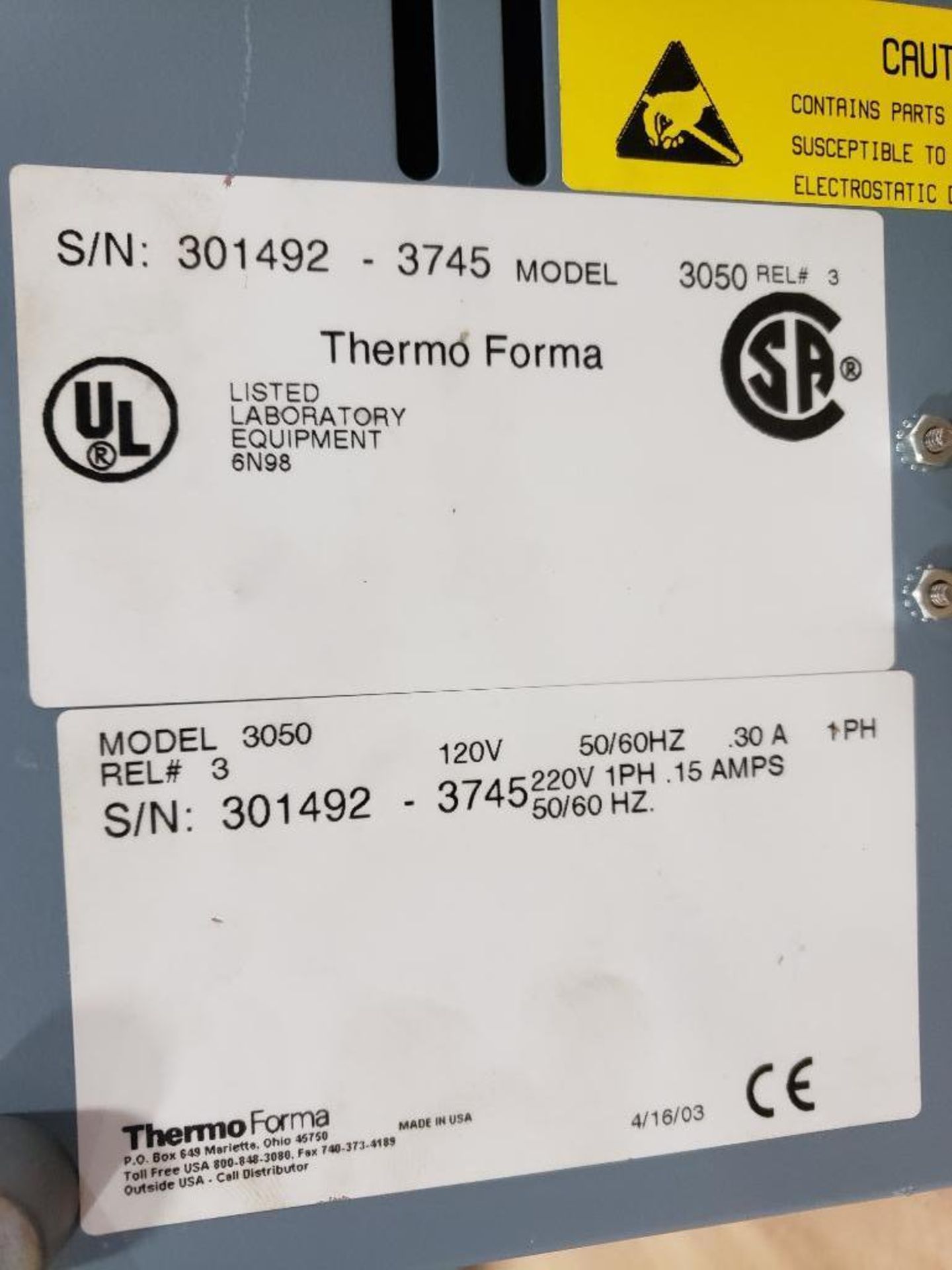 Thermo Forma Gas Guard. Model: 3050, S/N: 301492-3745. - Image 5 of 5
