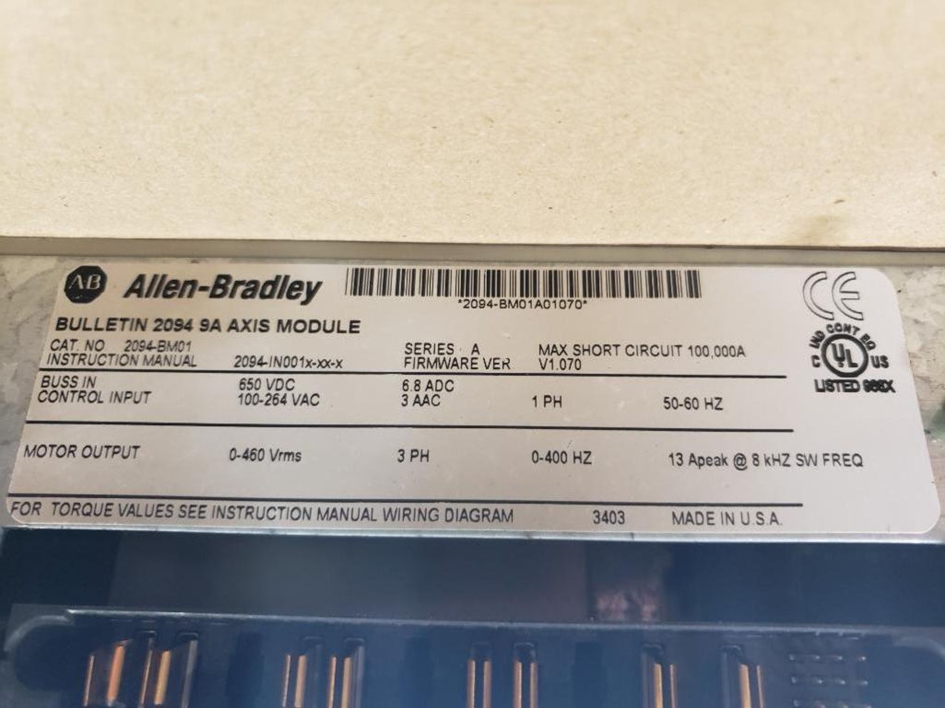 Allen Bradley Kinetix 6000 servo drive. 2094-BM01. 9A axis module. - Image 3 of 4