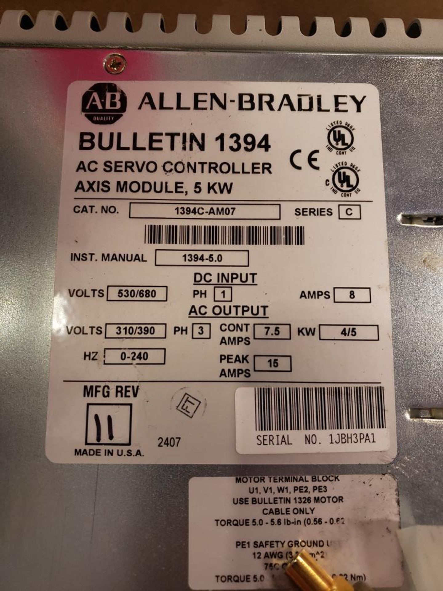 Allen Bradley 1394C-AM07 AC Servo controller axis module, 5kW. - Image 2 of 4