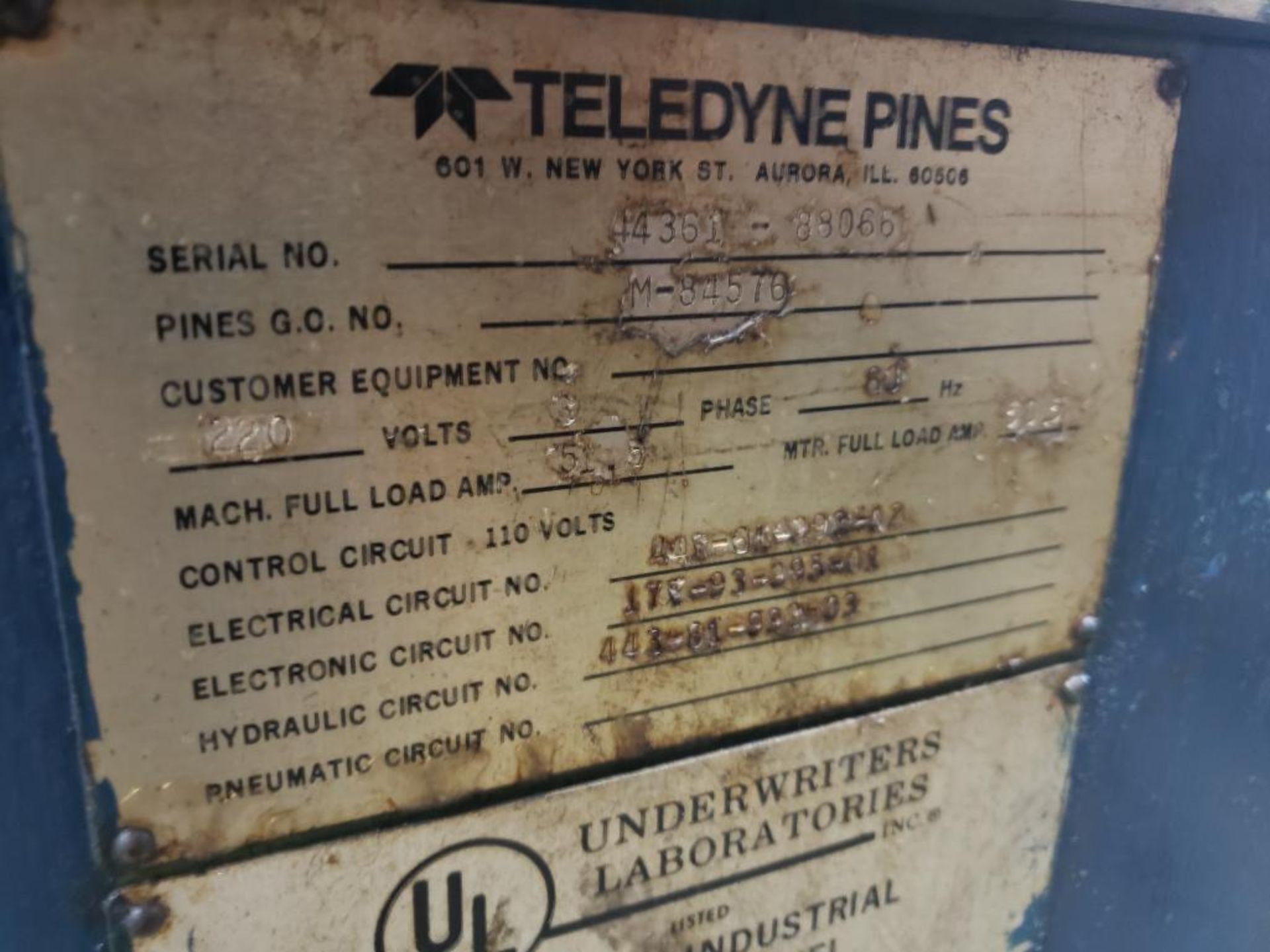 Teledyne Pines bender M-84576. 3PH, 220V. - Image 14 of 28