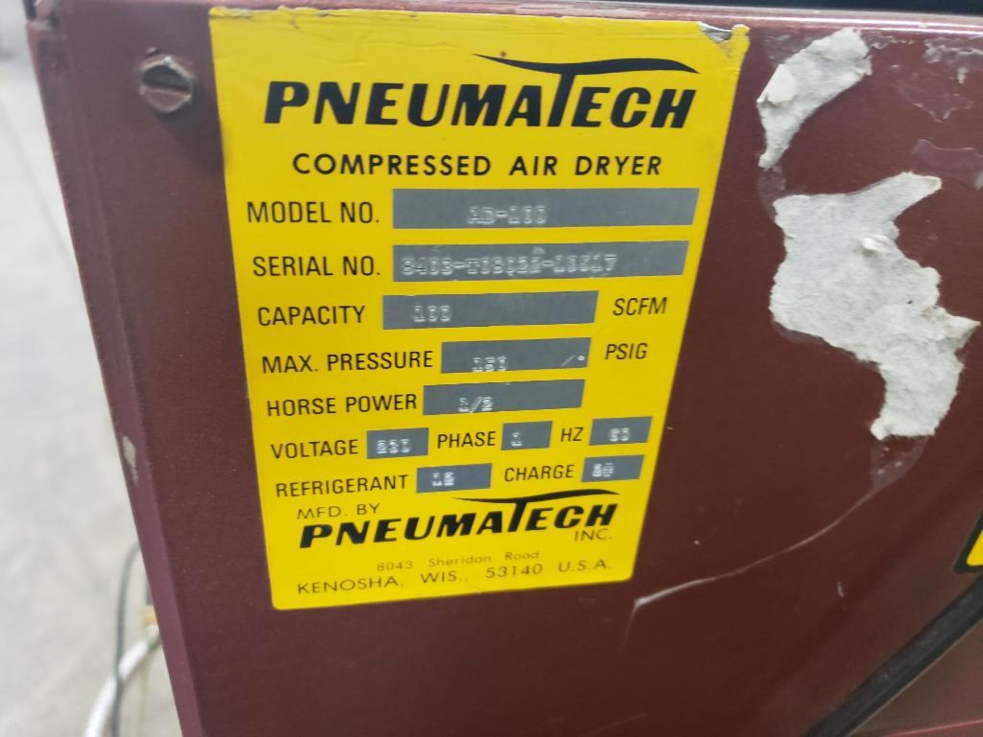 Pneumatech compressed air dryer. AD-100. Cap.: 100 SCFM. - Image 3 of 10