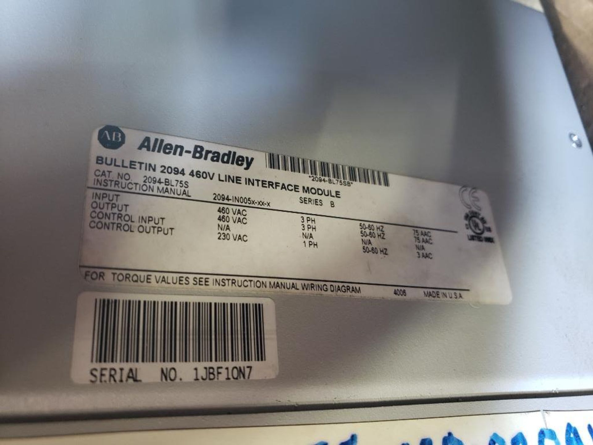 Allen Bradley 460V Line interface module. 2094-BL75S. - Image 4 of 5