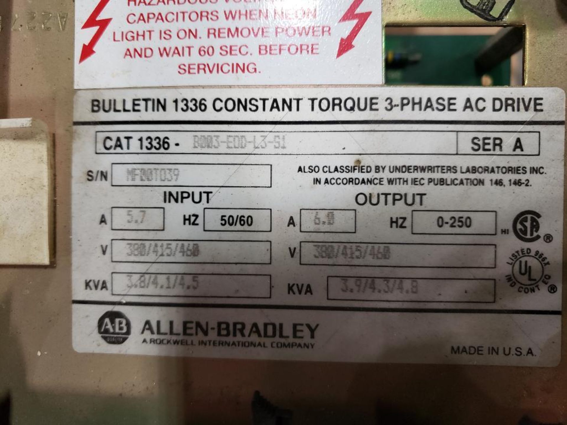 Allen Bradley B003-EOD-L3-S1 constant torque 3-phase AC drive. - Image 3 of 6