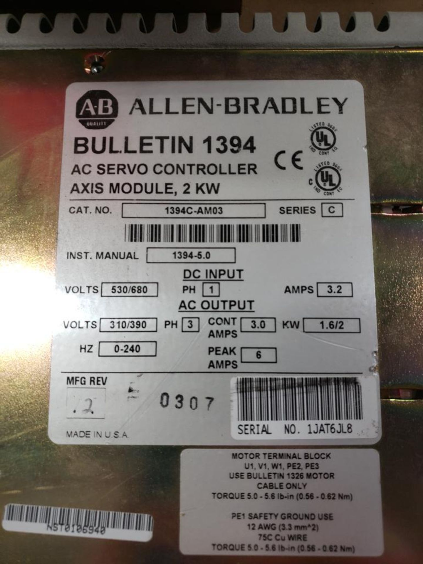 Allen Bradley 1394C-AM03 AC Servo controller axis module, 2kW. - Image 2 of 4