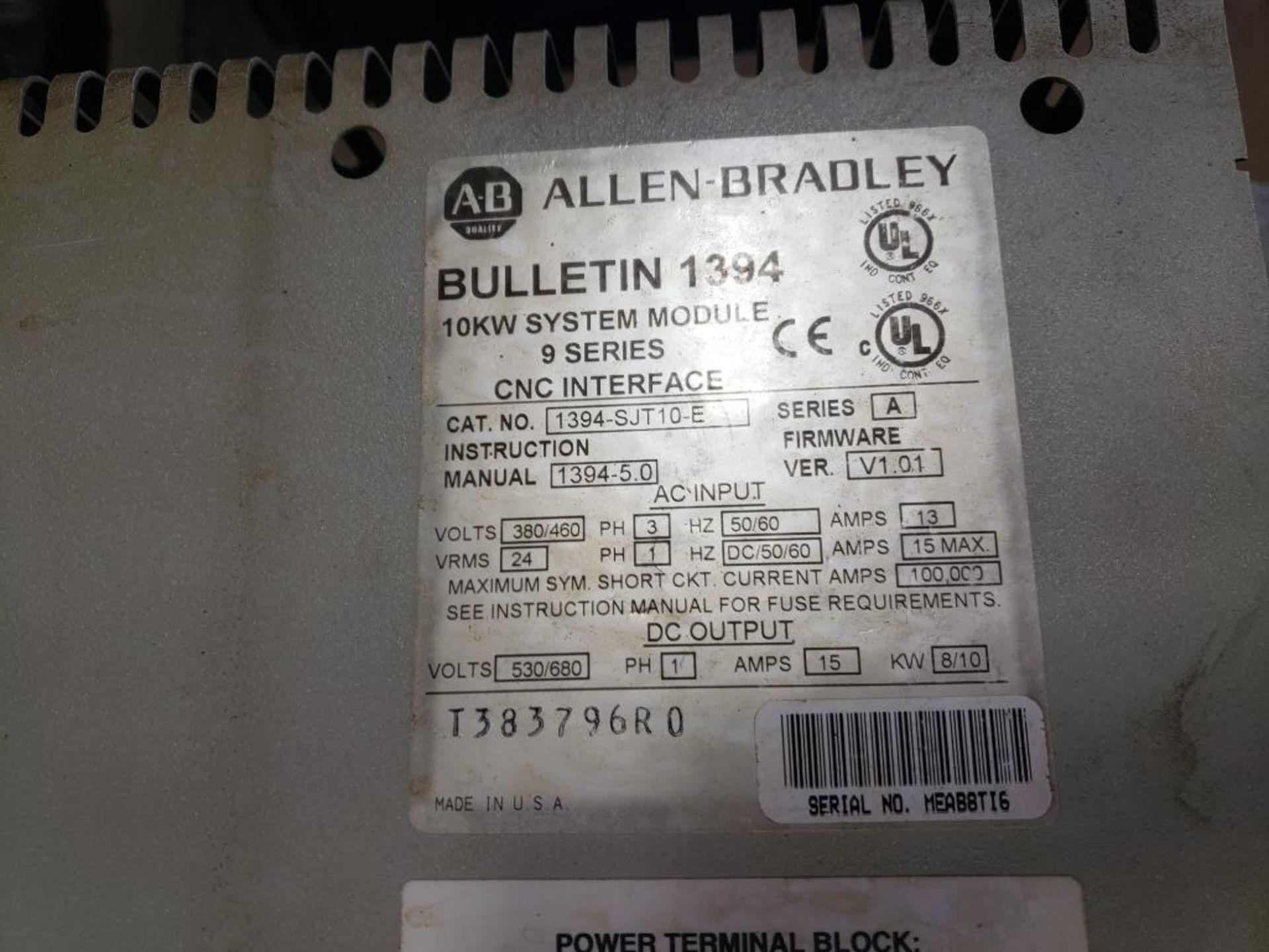 Allen Bradley 1394-SJT10-E 10kW System Module 9-series CNC Interface. - Image 2 of 5