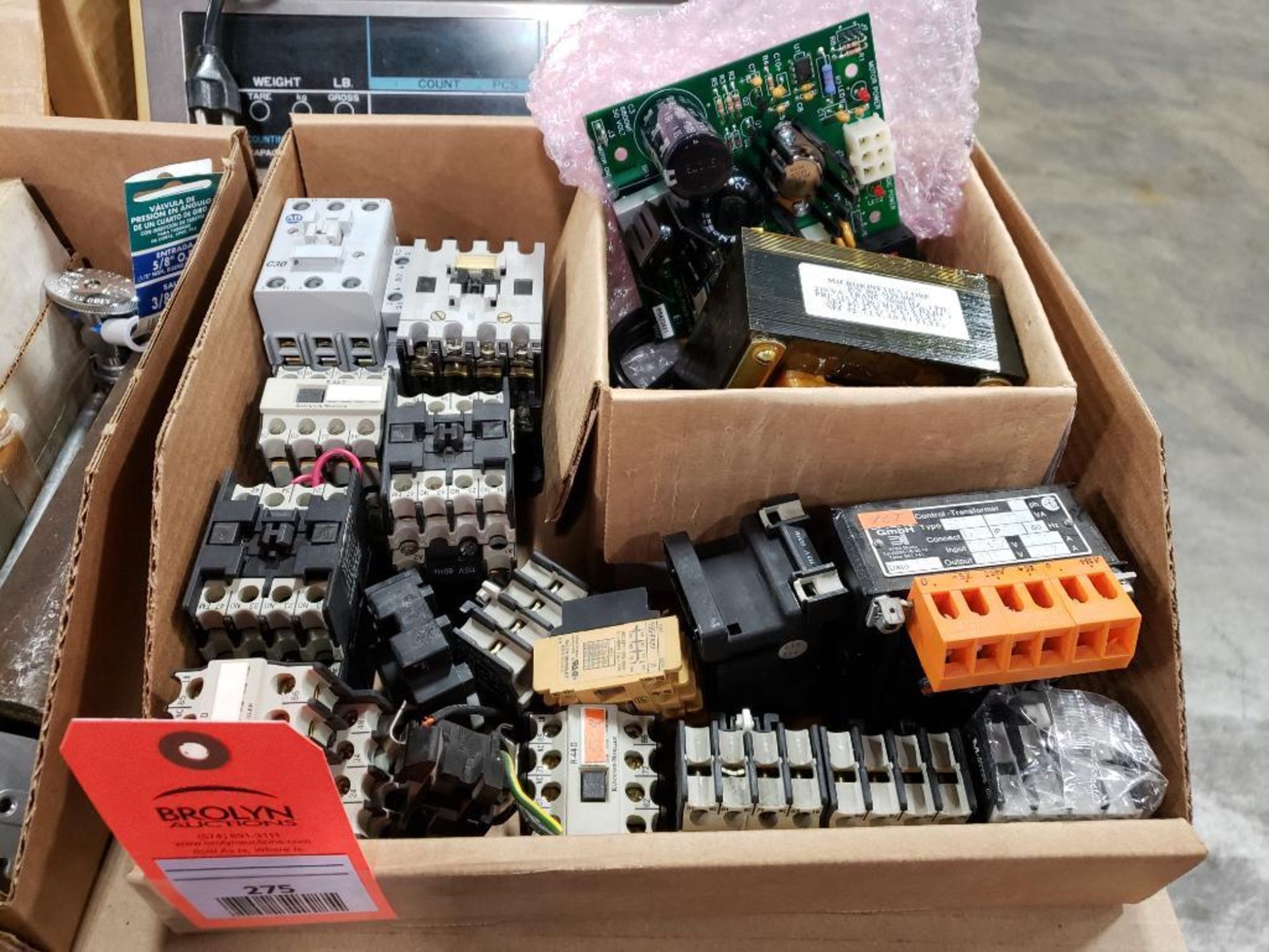 Assorted electrical contactors, relay, transformer. Allen Bradley, Moeller, Microkinetics Corp.