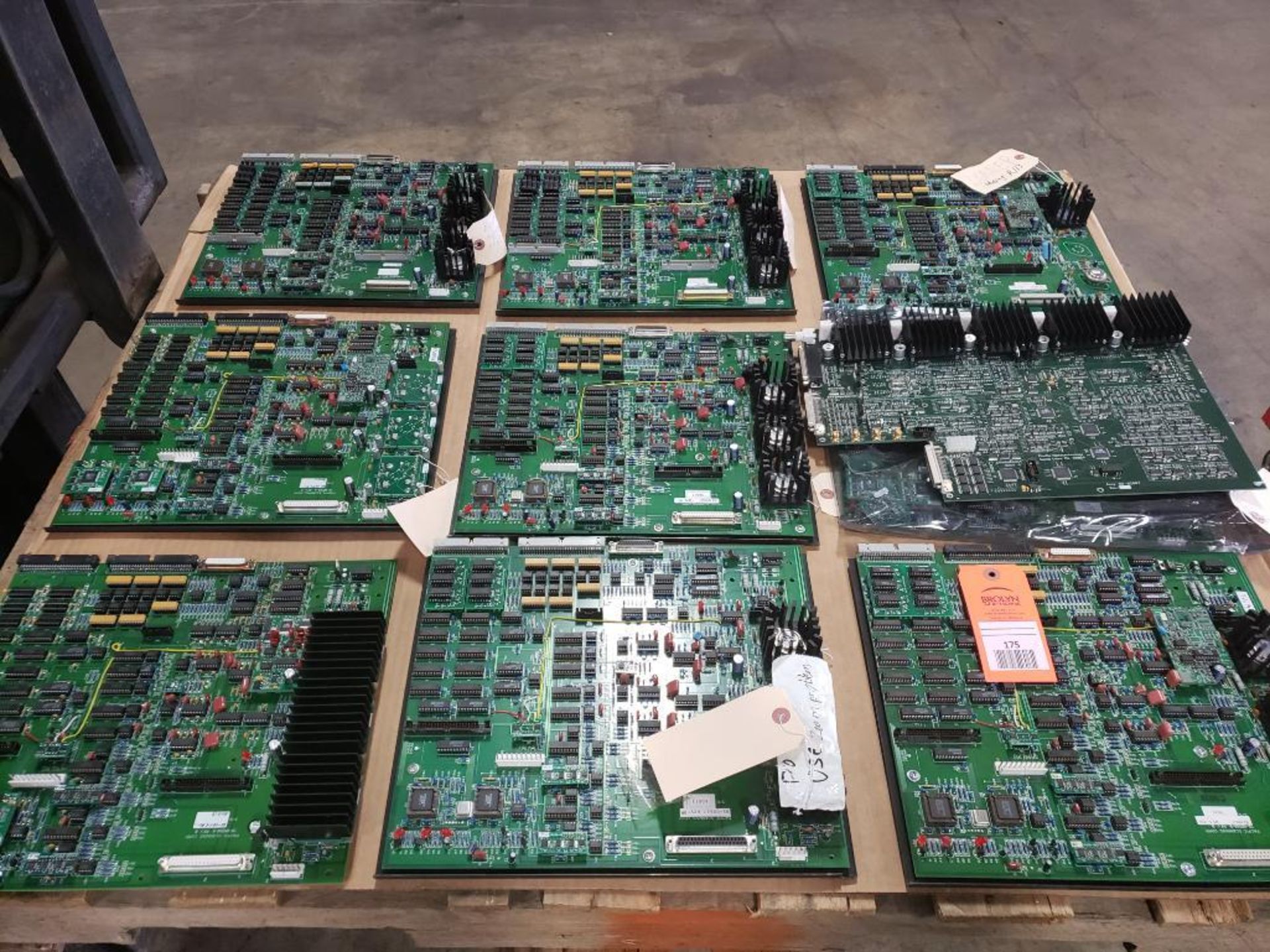 Assorted computer boards. Marked needs repair or testing. Pacific Scanning Corp.