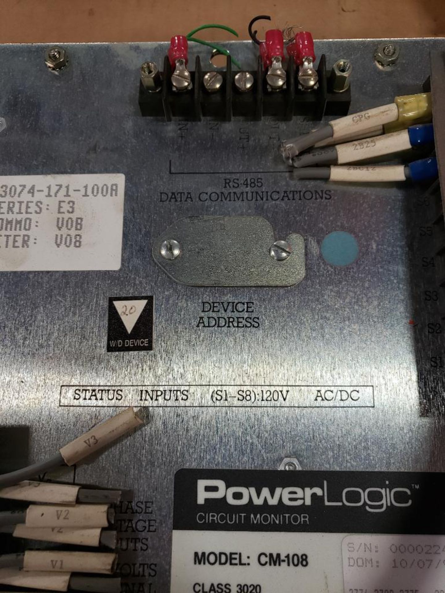 Square-D PowerLogic circuit monitor. Model: CM-108, Cat. No.: CM108X1, Class 3020. - Image 4 of 5