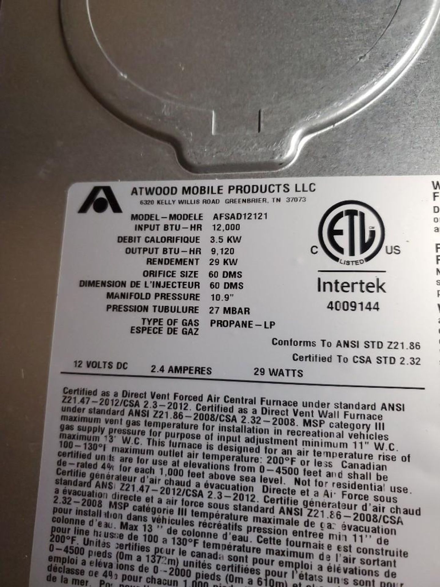 Qty 4 - Atwood Mobile Products RV furnace. Mod AFSAD12121. 12,000 btu/hr. New in box. - Image 4 of 6