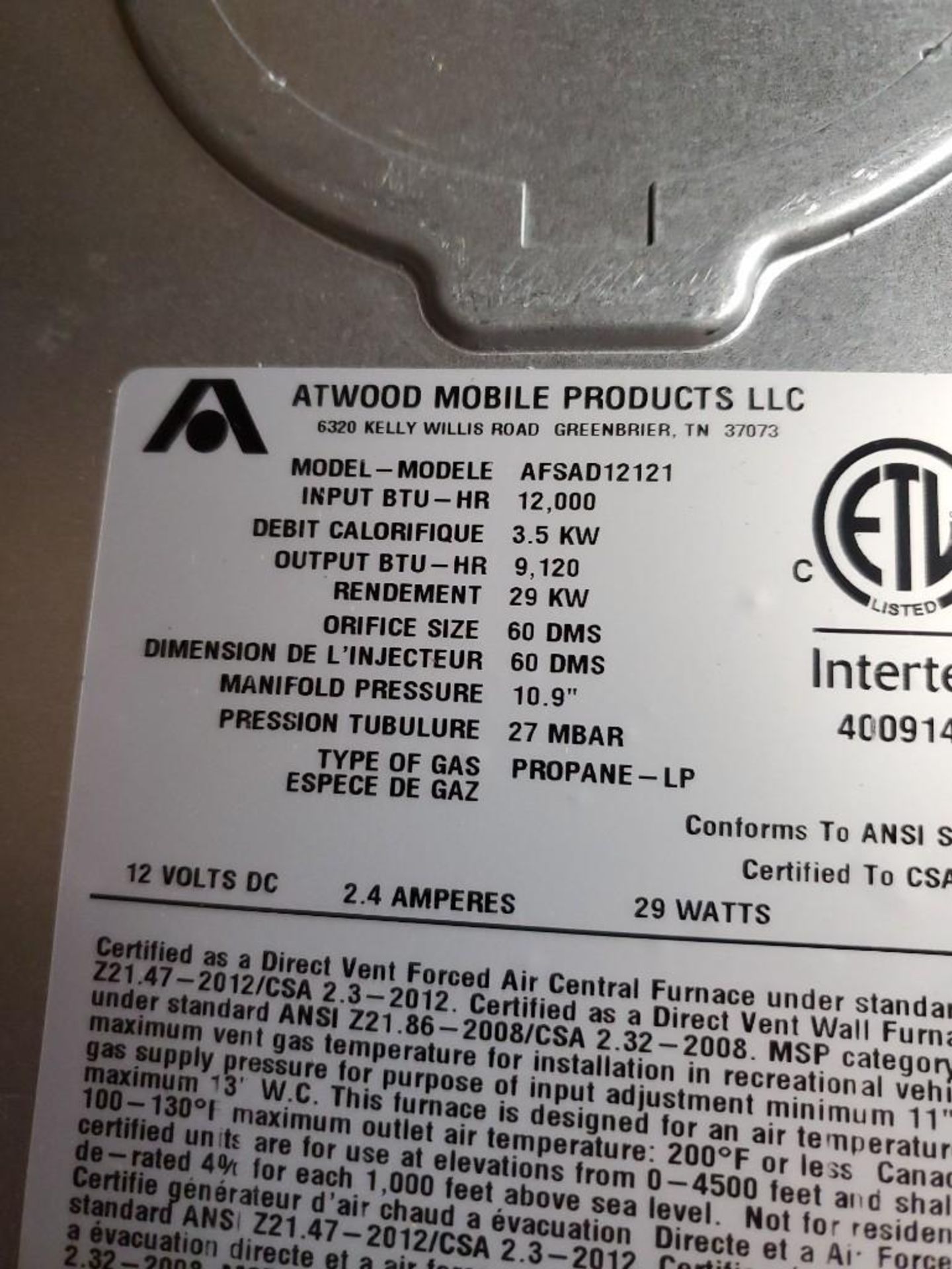 Qty 4 - Atwood Mobile Products RV furnace. Mod AFSAD12121. 12,000 btu/hr. New in box. - Image 3 of 6