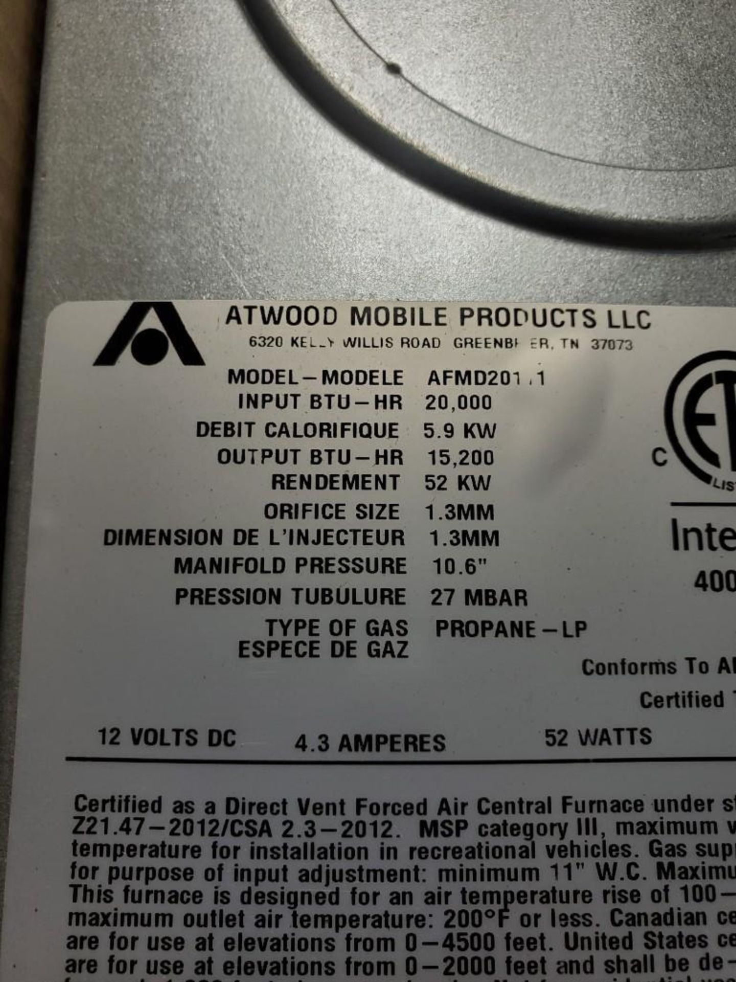 Qty 4 - Atwood Mobile Products RV furnace. Mod AFMD201.1. 20,000 btu/hr. New in box. - Image 4 of 5