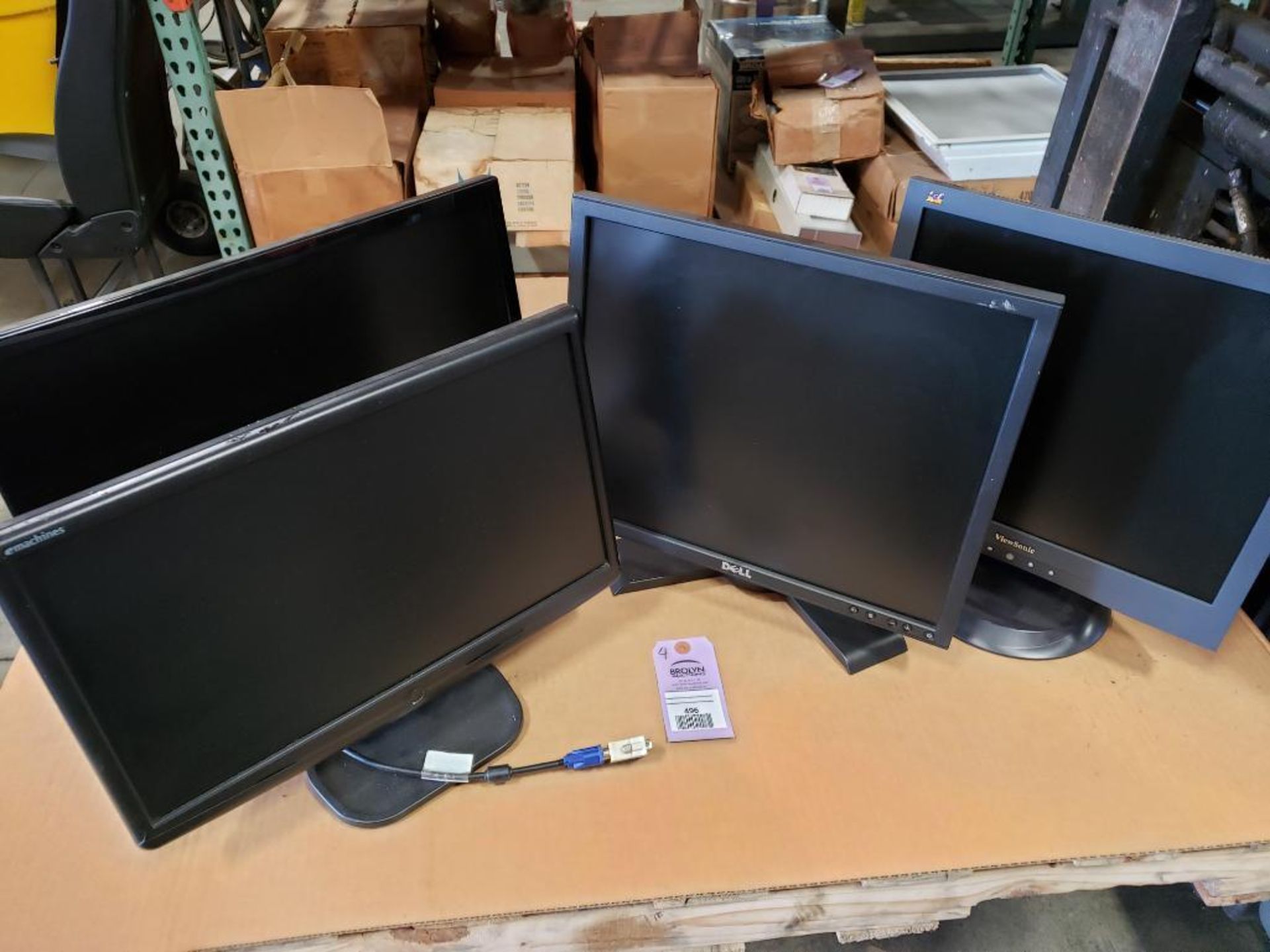 Qty 4 - Assorted desktop monitors. emachines, HP, Dell, Viewsonic.