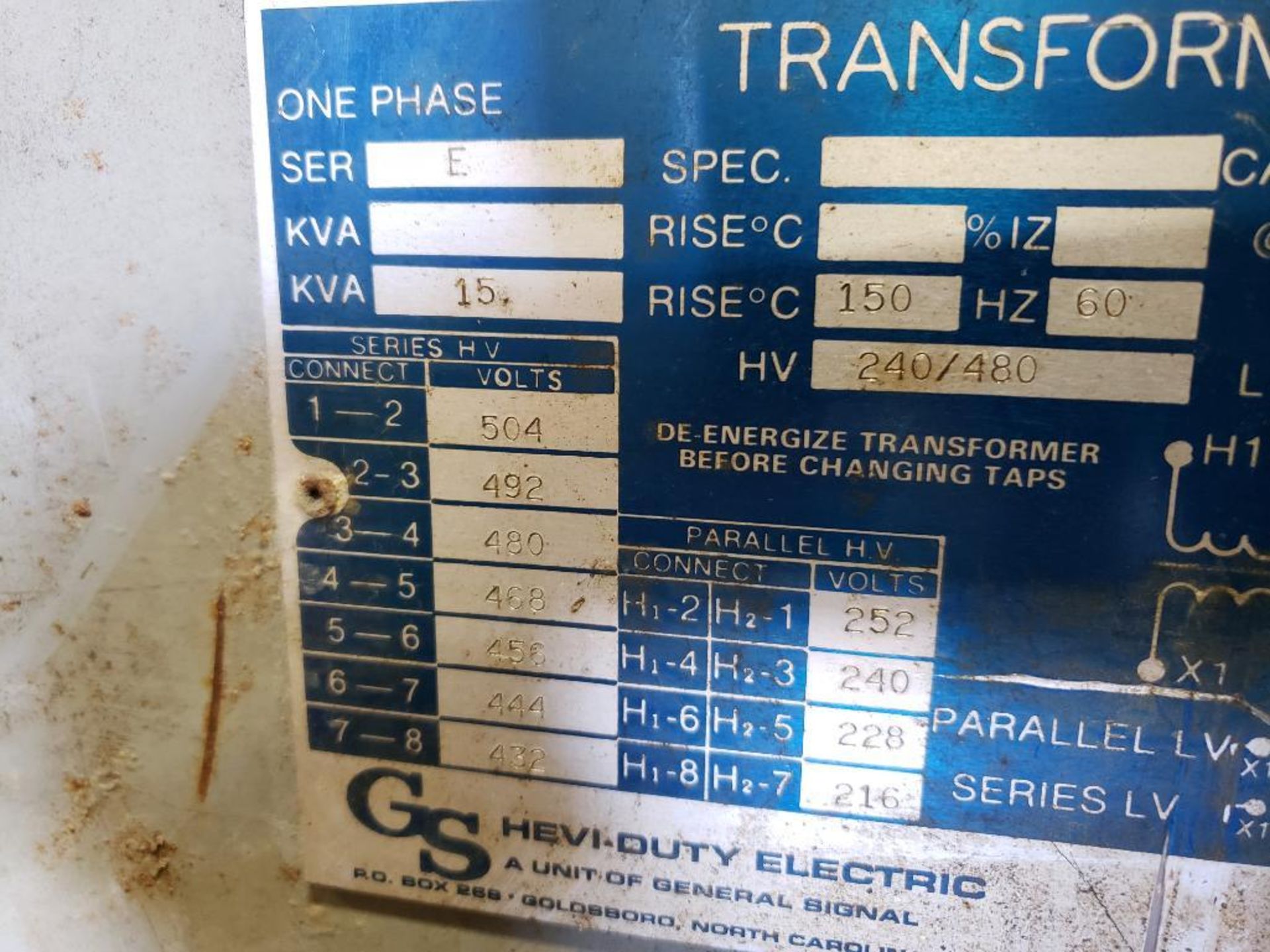 15kVA GS General Signal Hevi-Duty Electric dry type transformer S5H15S.. - Image 3 of 5