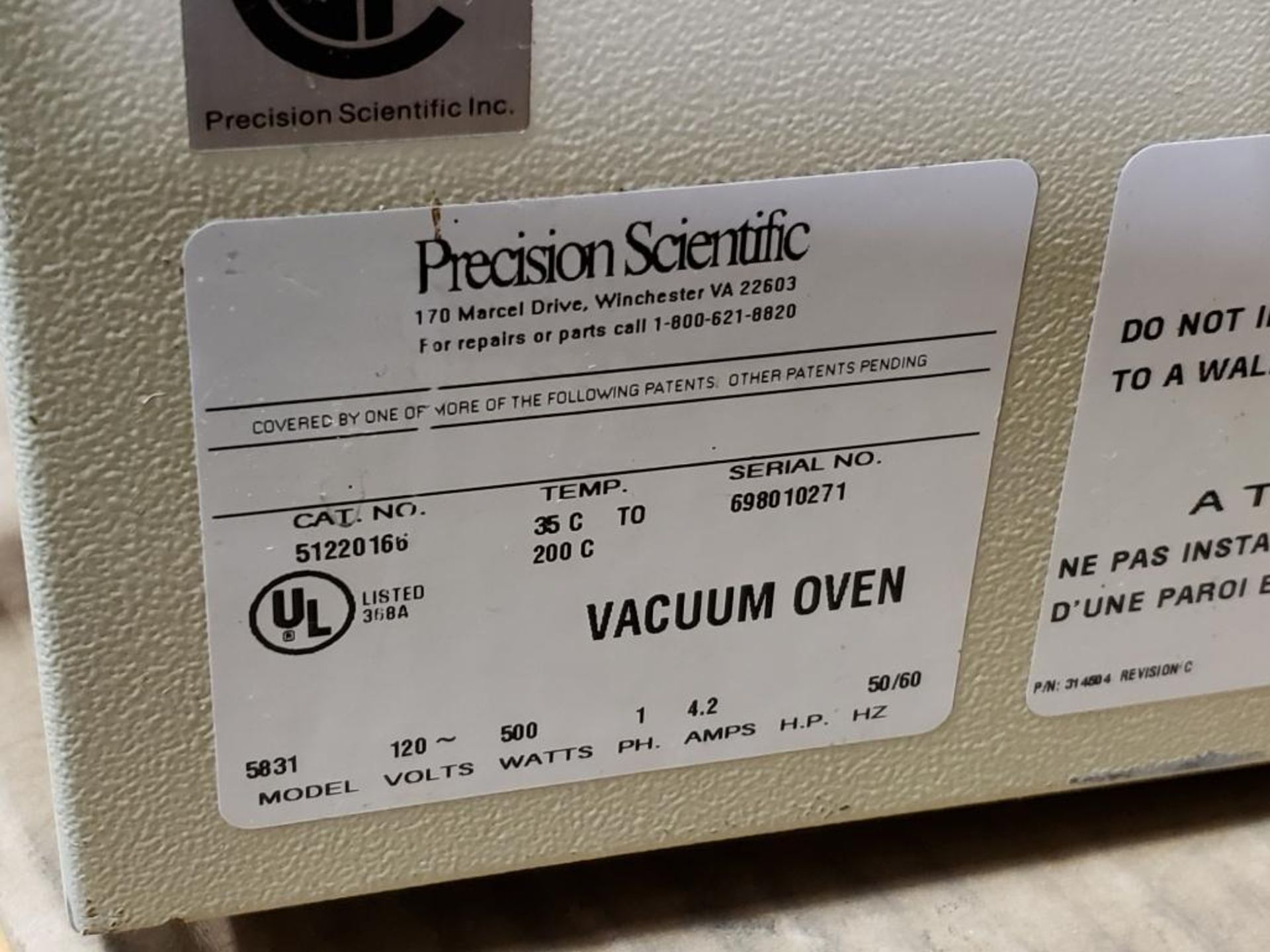 Napco Vacuum oven Model-5831. 51220166. - Image 6 of 7