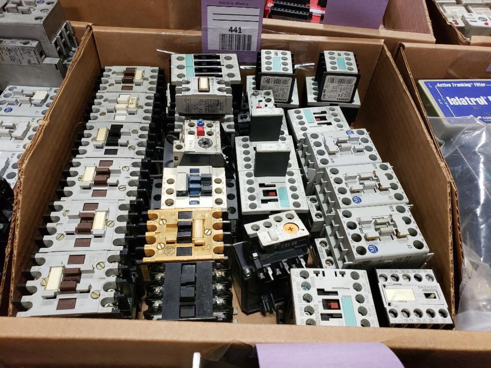 Assorted electrical contactor, relays. Allen Bradley, Siemens.