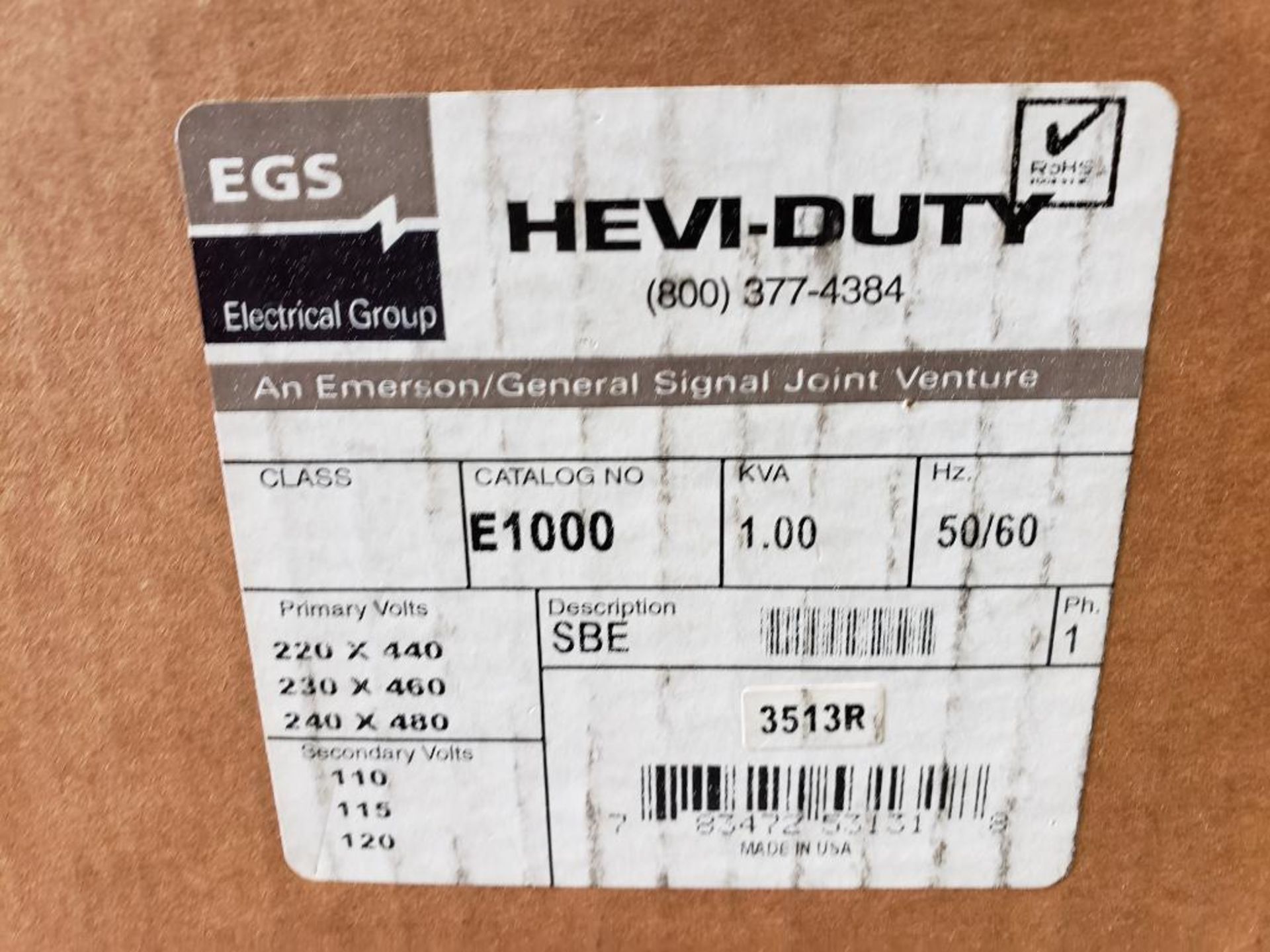 EGS Hevi-Duty E1000 transformer. 1.00kva. New in box. - Image 2 of 4