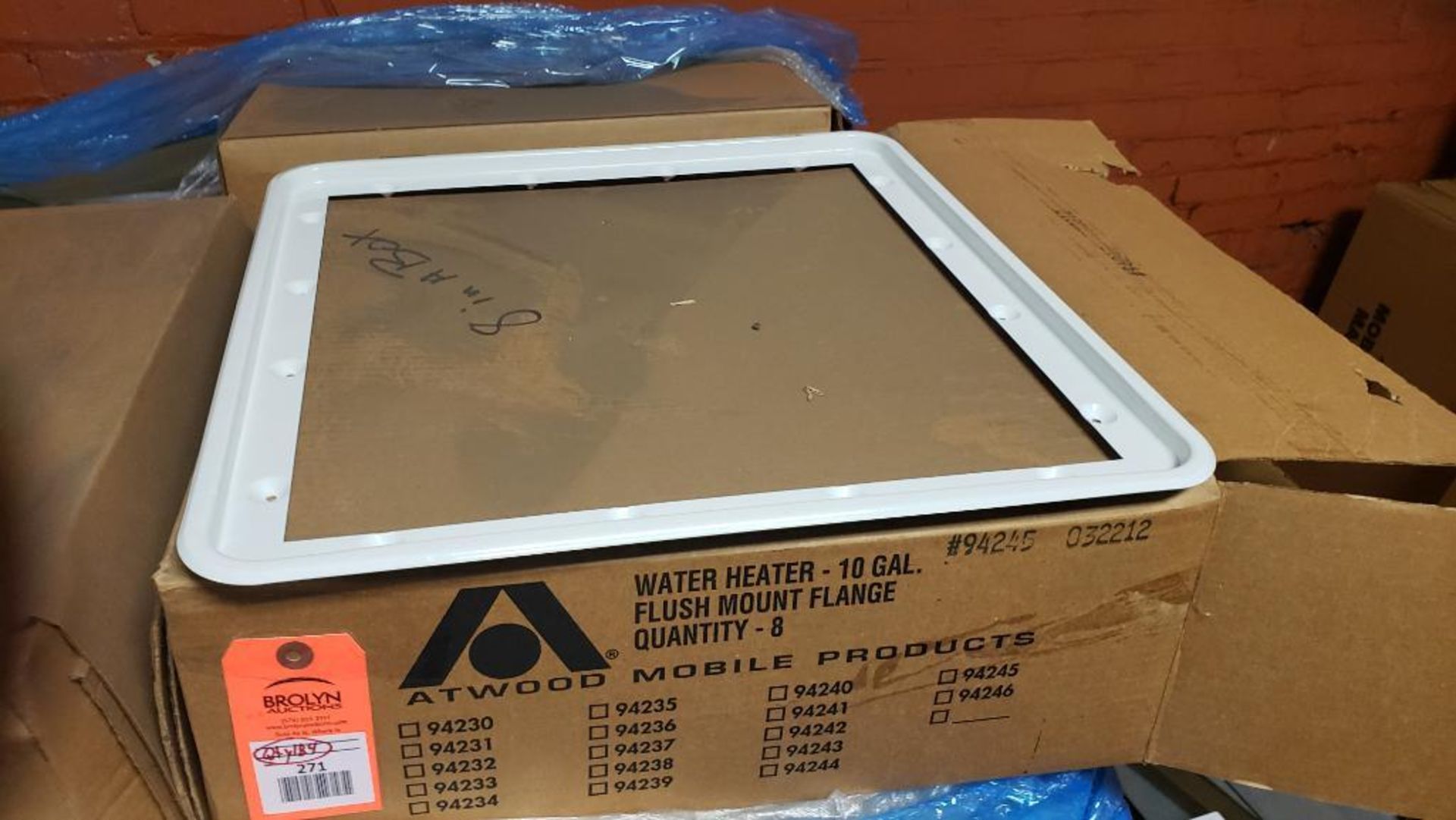 Qty 184 - Atwood Products 10 gallon water heater mount flange. New in bulk boxes.