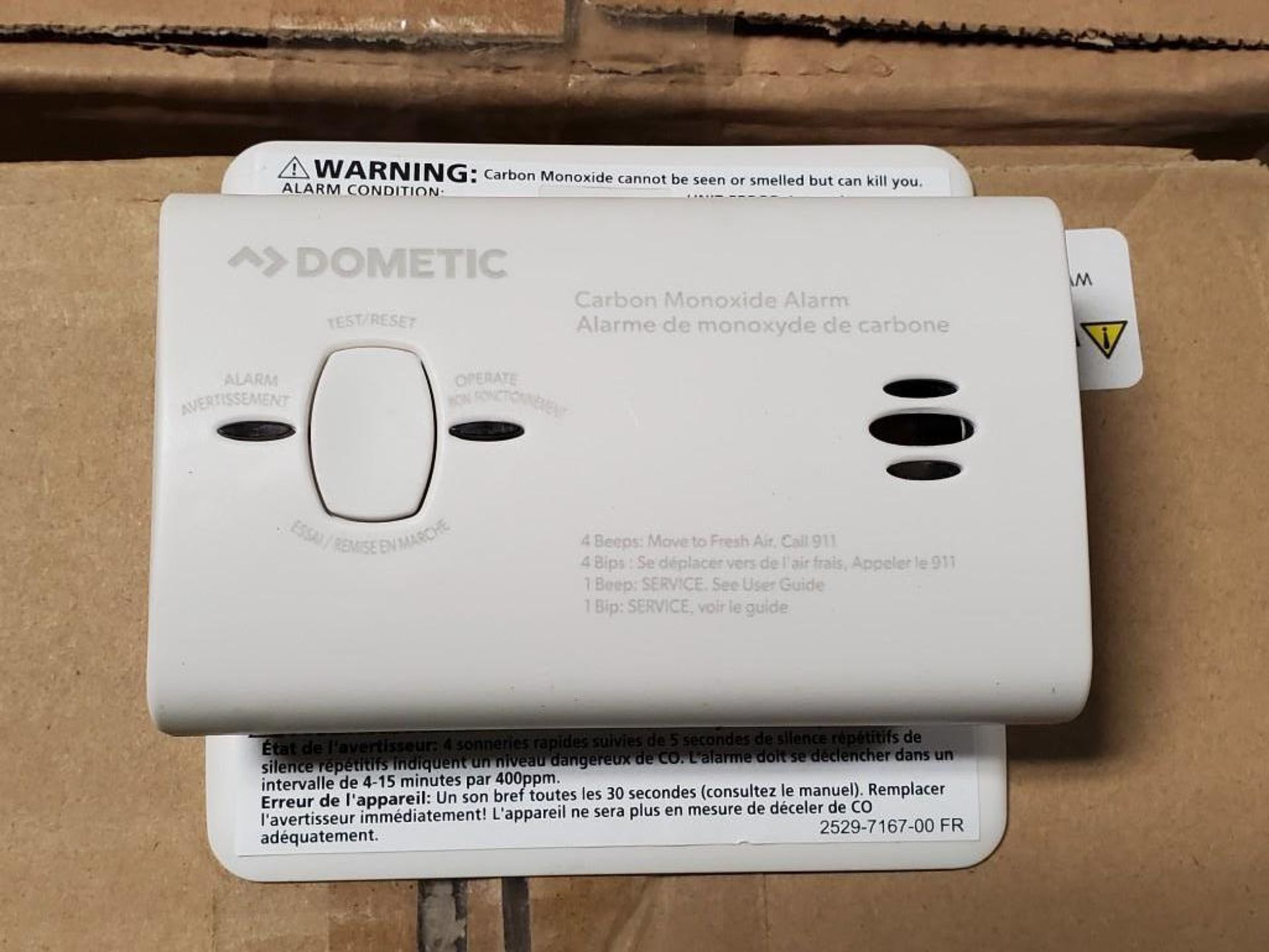 Qty 72 - Dometic Carbon Monoxide detector. Model CO-900-0143-LPM. New in bulk box.  2 boxes of 36 un