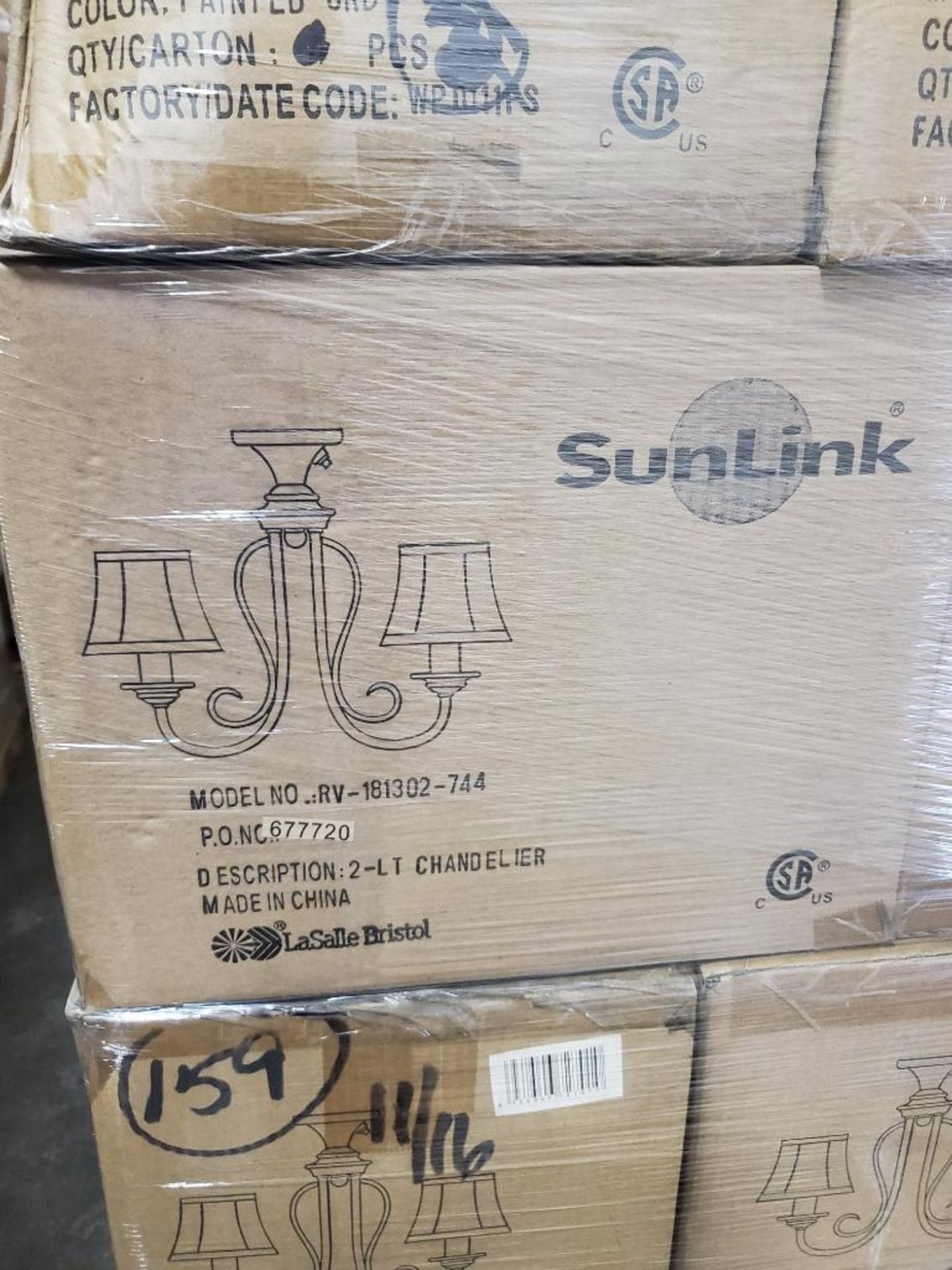 Qty 159 - SunLink 12 volt 2-light chandelier w/ shade. Part # RV-181302-744. New in bulk box. - Image 7 of 9
