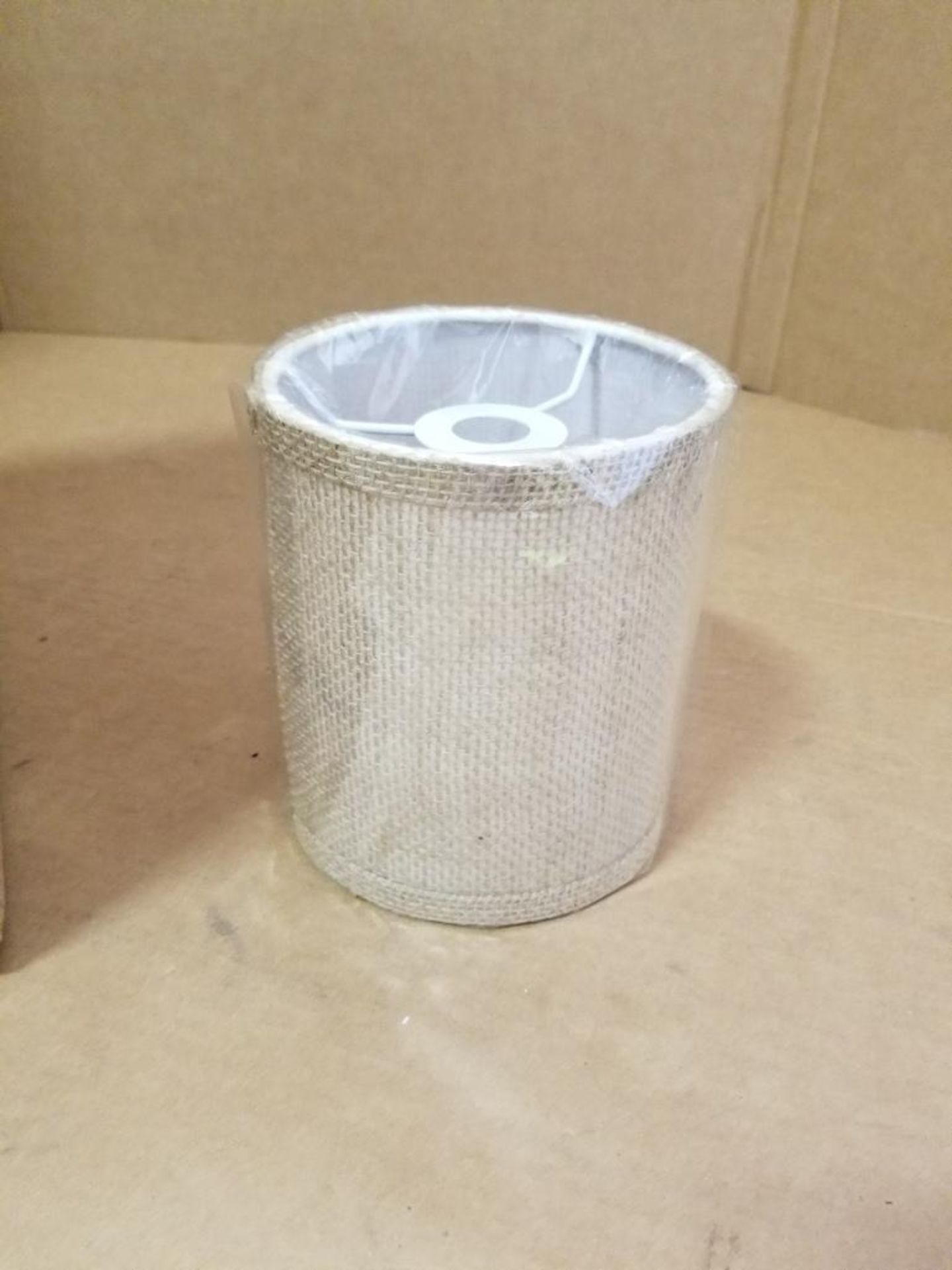 Qty 272 - 12V RV Beige barrel burlap fabric shade 5" W x 6" H. Model RV-LS-110009-035. New in box.