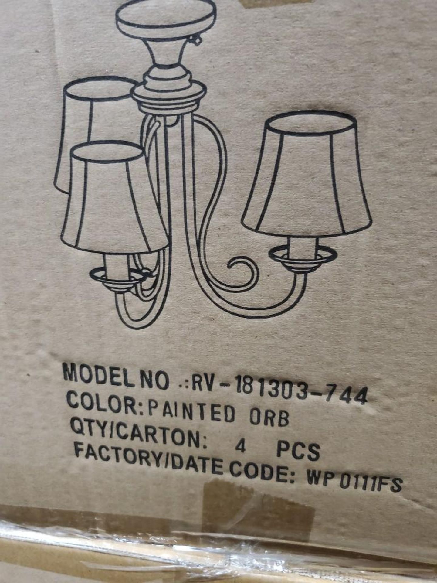 Qty 128 - SunLink 12 volt 3-light chandelier w/ shade. Part # RV-181303-744. New in bulk box. - Image 8 of 8