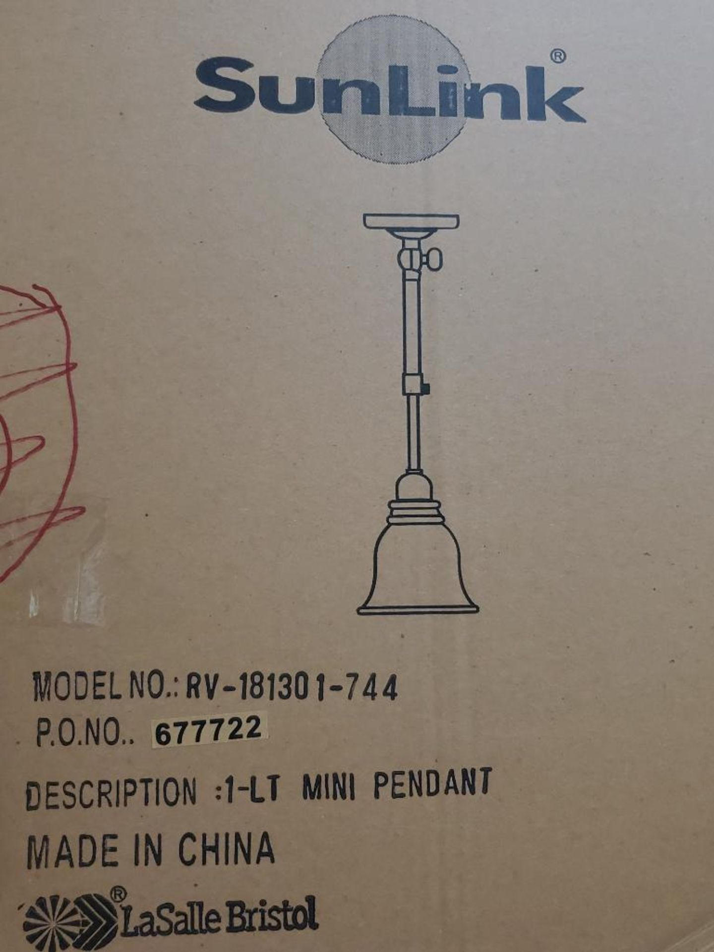 Qty 176 - SunLink 12 volt 1-light mini pendant. Model RV-181301-744. New in bulk box. - Image 7 of 8