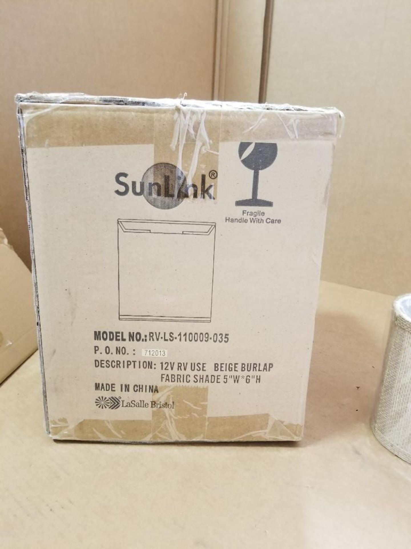 Qty 272 - 12V RV Beige barrel burlap fabric shade 5" W x 6" H. Model RV-LS-110009-035. New in box. - Image 3 of 4