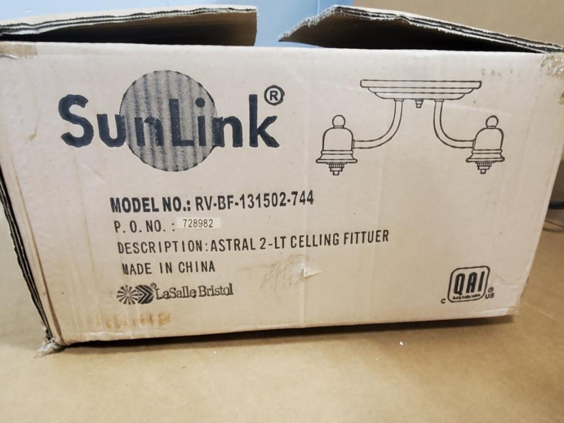 Qty 54 - SunLink 12 volt 2-light chandelier light. Part # RV-BF-131502-744. New in bulk box. - Image 9 of 10