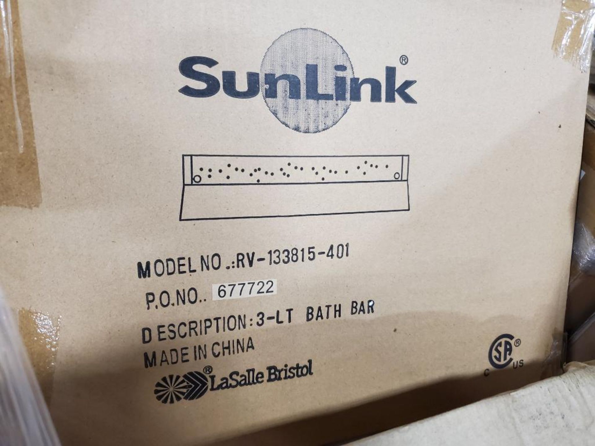 Qty 104 - SunLink 3-LT bath bar. 15" long. Model RV-133815-401. New in bulk box. - Image 12 of 12