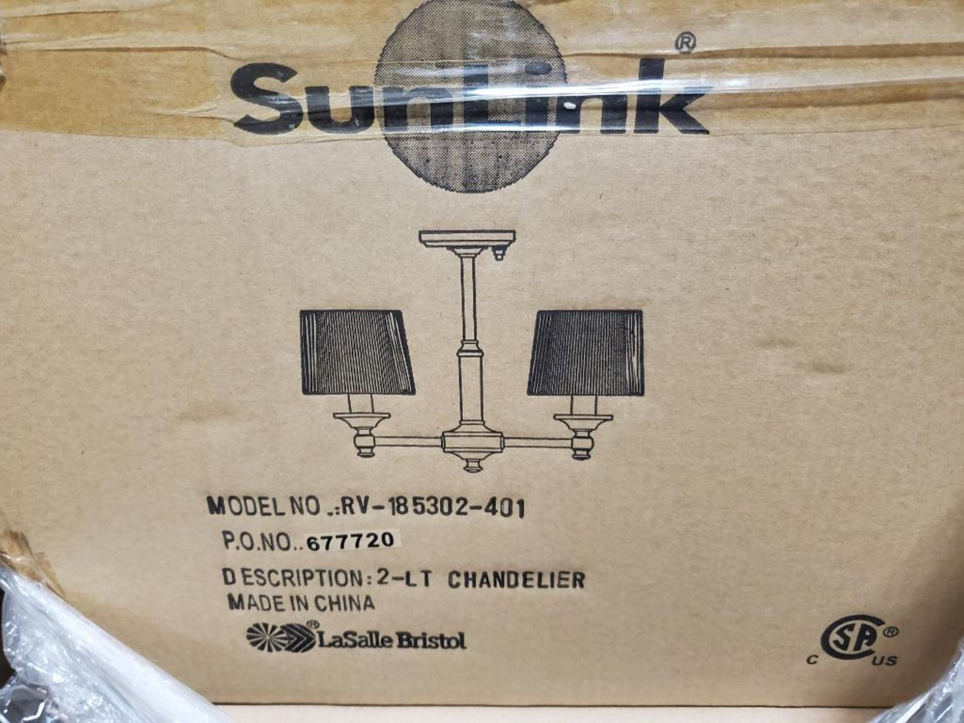 Qty 96 - SunLink 12 volt 2-light chandelier. Part #RV-185302-401. New in bulk box. - Image 6 of 9