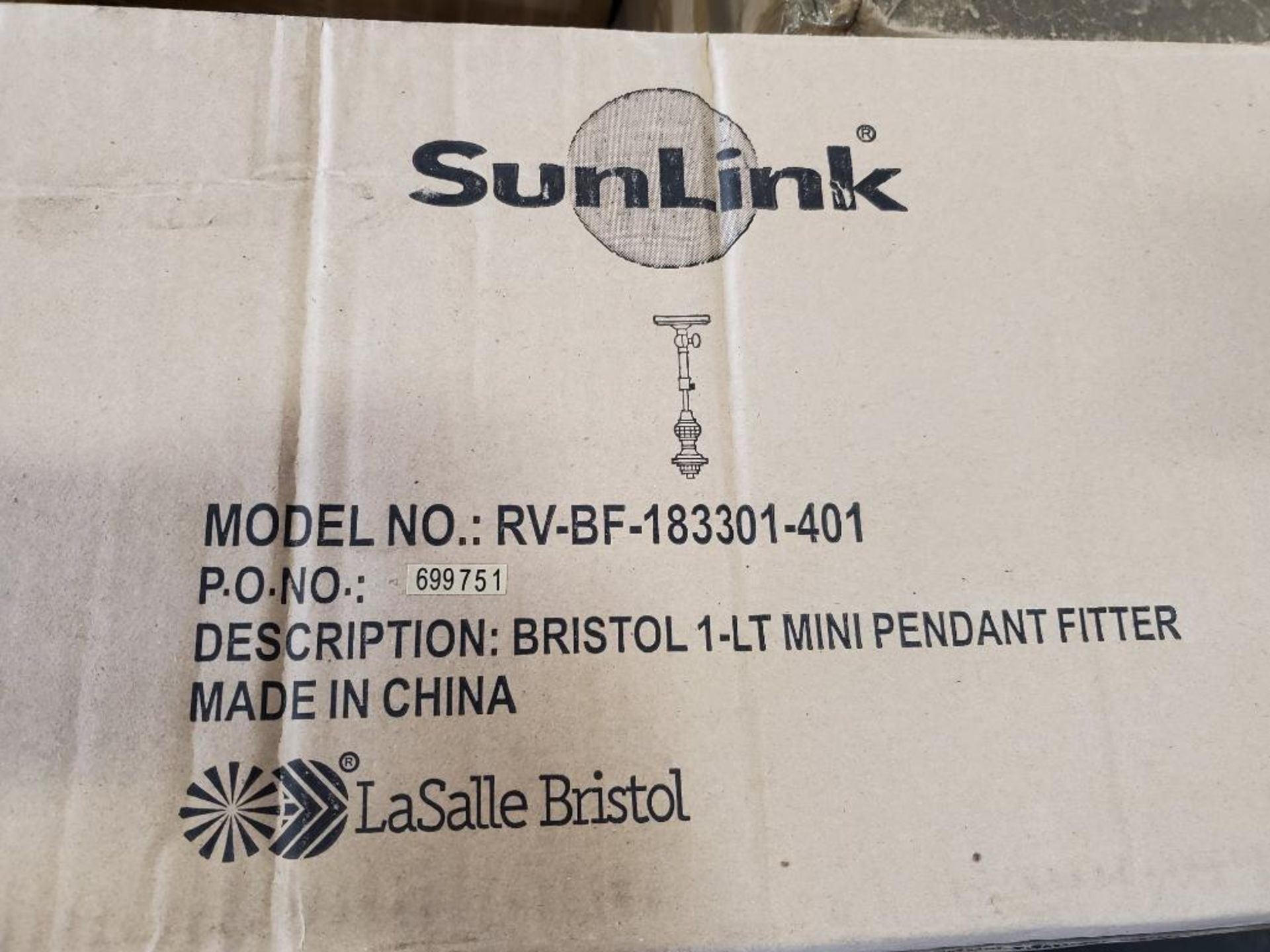 Qty 288 - SunLink Bristol 1-LT mini pendant fitter. Model RV-BF-183301-401. New in bulk box. - Image 13 of 13