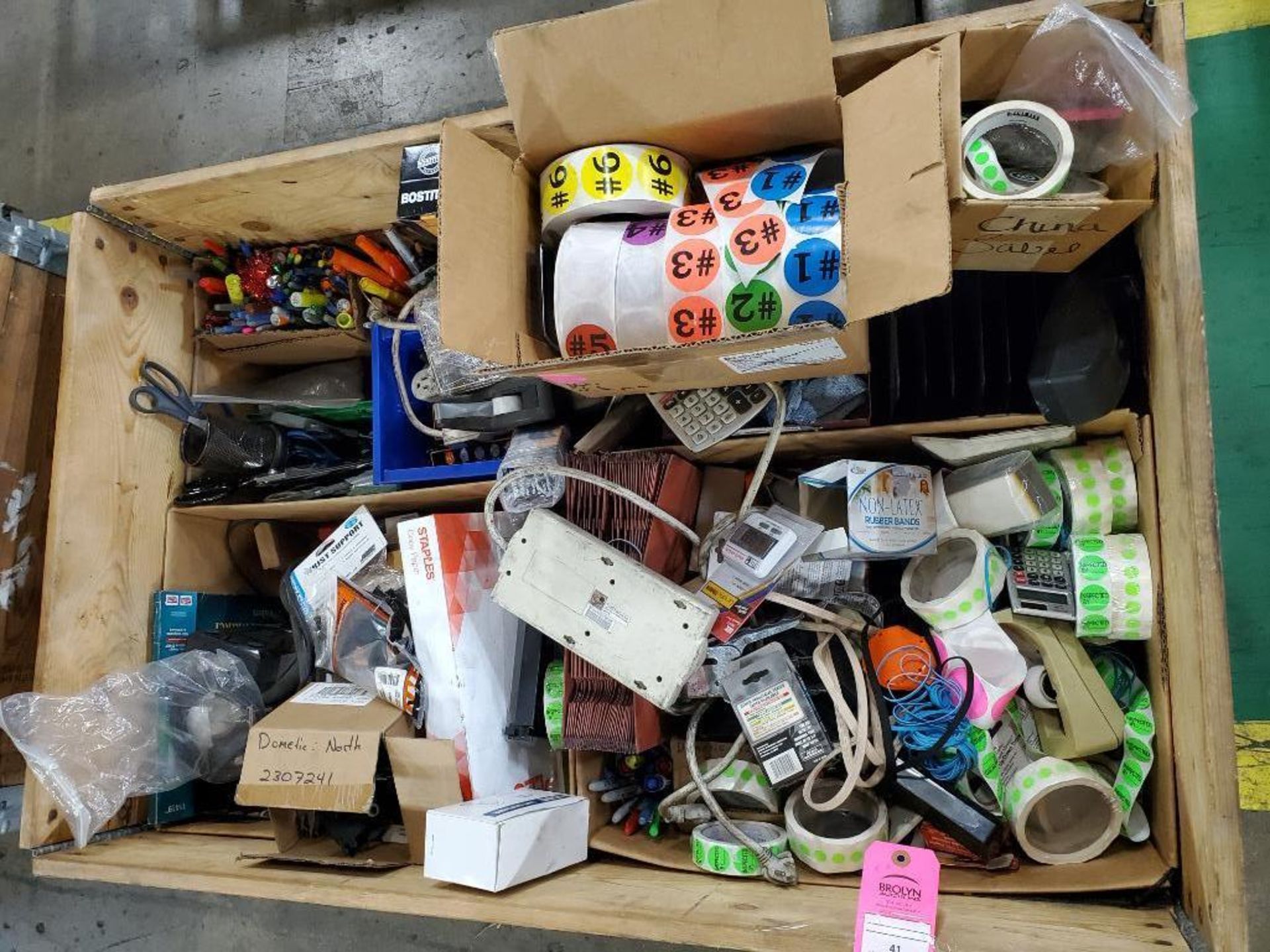 Assorted office supplies. Labels, stickers, markers, desk sorters, ect.