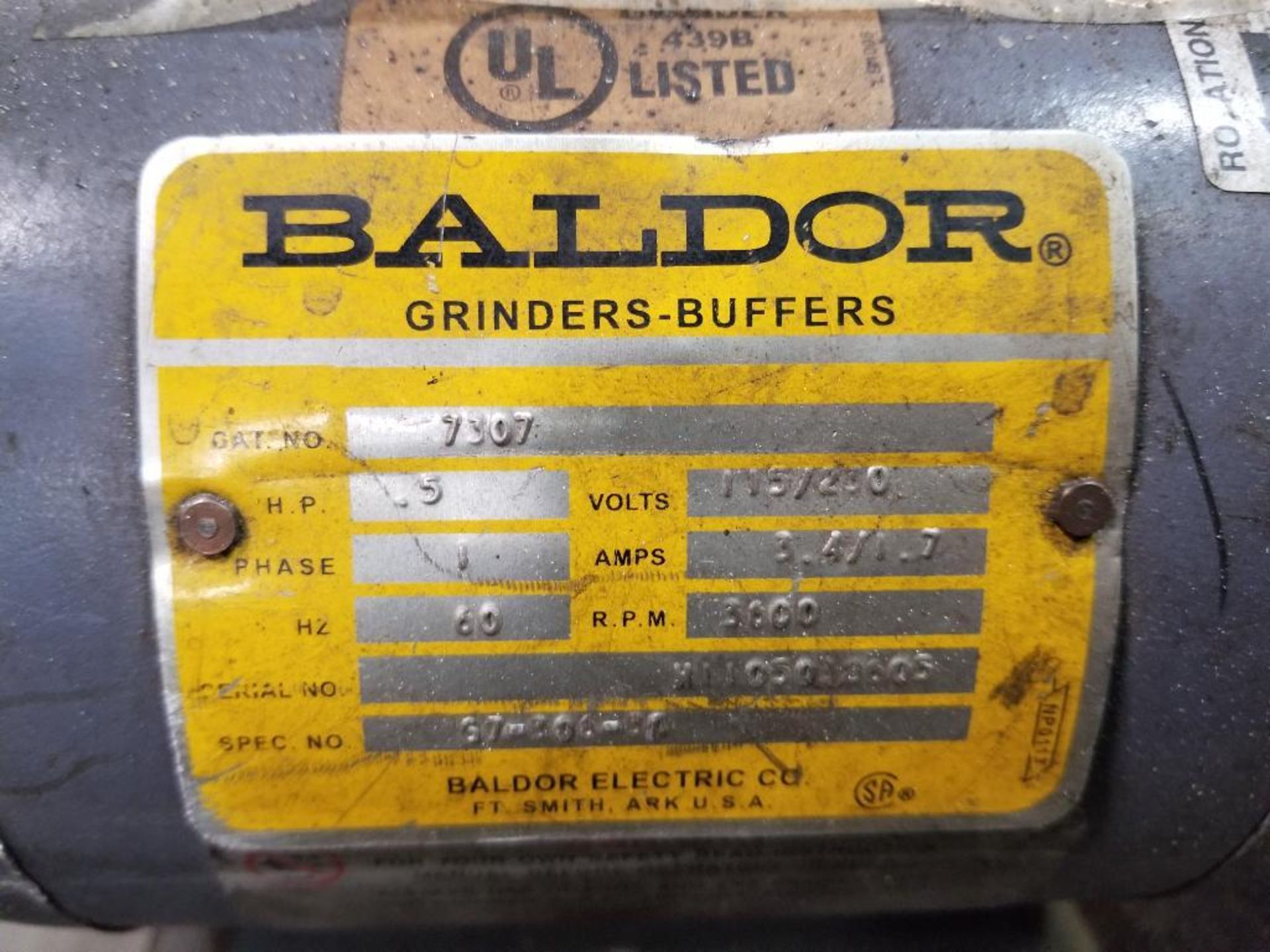 0.5HP Baldor grinder buffer 7307 115/220V single phase. Table included with contents.61x37x37 WxDxH. - Image 2 of 7